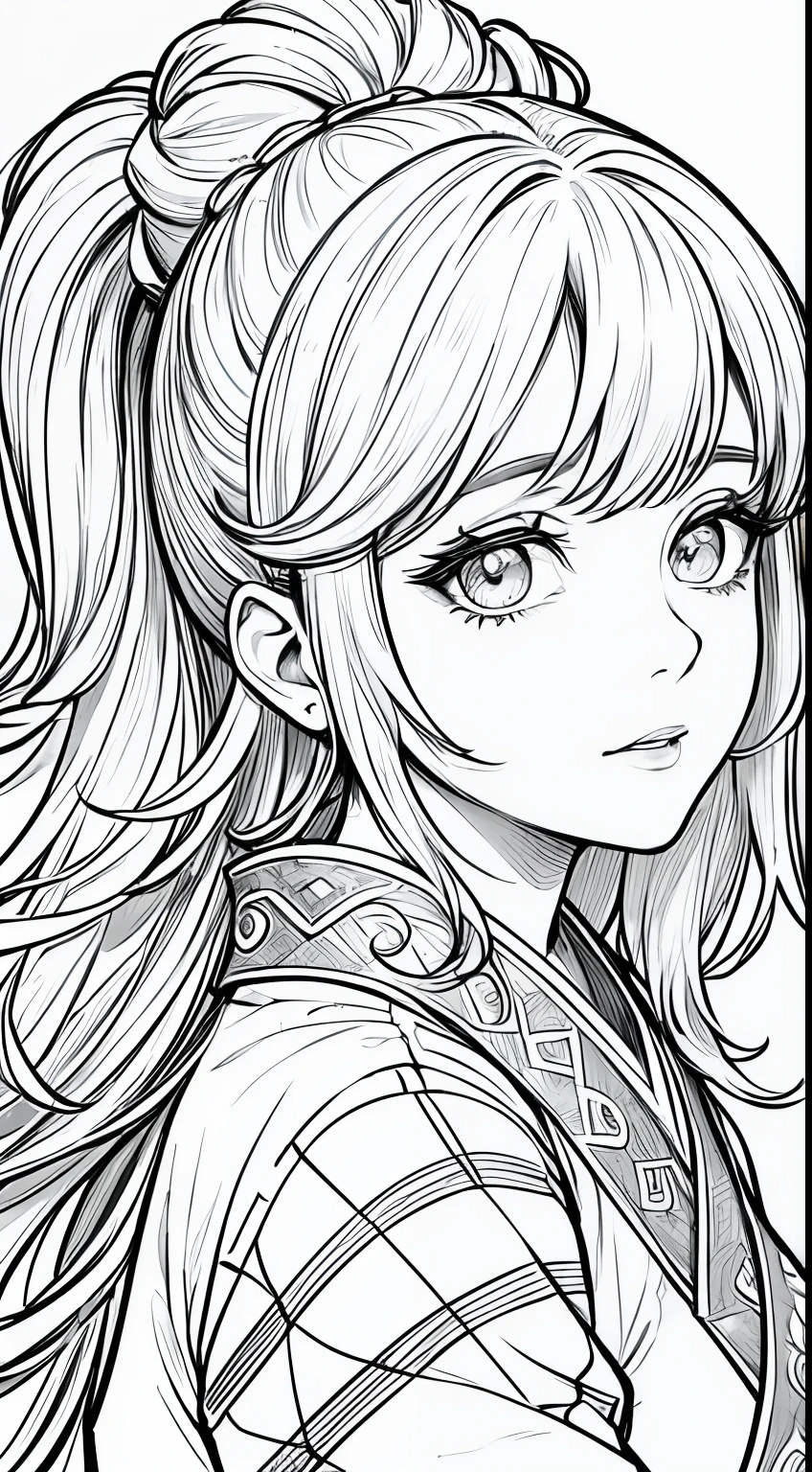 obra-prima, acura, boneca, solo, hanfu, cabelo longo, perfil close-up, fundo de desenho de linha de flor, fundo branco, monocromatic, desenho de linha, ((sketchfab))obra-prima, melhor qualidade, Monochromatic Magical Adventures, in sky