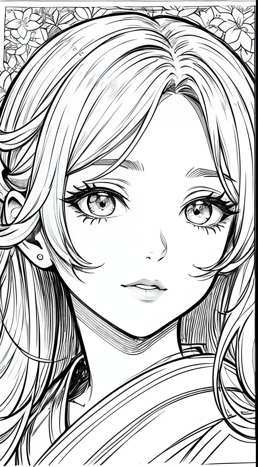 obra-prima, acura, boneca, solo, hanfu, cabelo longo, perfil close-up, fundo de desenho de linha de flor, fundo branco, monocromatic, desenho de linha, ((sketchfab))obra-prima, melhor qualidade, Monochromatic Magical Adventures, in sky