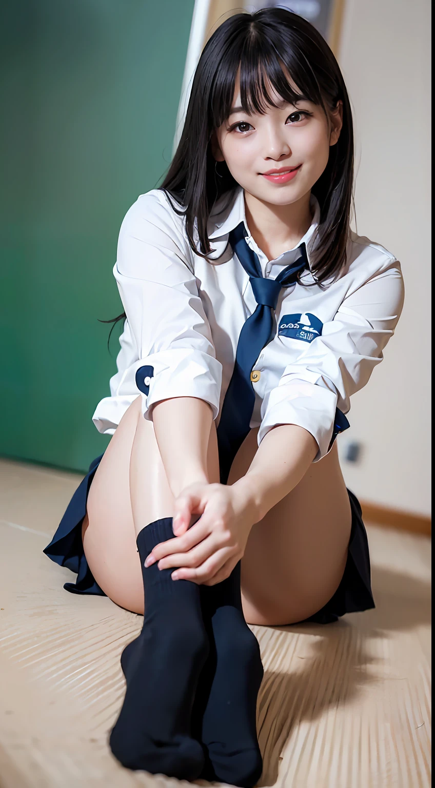 ((8K、Raw photography、top-quality、masterpiece)、(realisitic、photorealisim:1.37)、(top-quality)、(Best Shadows)、(The best illustrations)、鎖骨((爆乳))、((A sexy、超A high resolution、High Definition CG Unified 8K Denden Wallpaper、physically-based renderingt、Cinematographic lighting)、25 year old girl、 (sockes、high-school uniform:1.2), beautiful finely detailed eyes, Light on the Face, ((FULL BODYSHOT:1.2)), especially strong light, (Kamimei、Grinning smile:1.2),glowy skin、( thick thight), full of shyness, (The Flash:1.2), NSFW, (puffies, ((enchanting posture:1.2, enticing:1.2)),face perfect、kawaii faces、Schools、full body Esbian、Game Center、