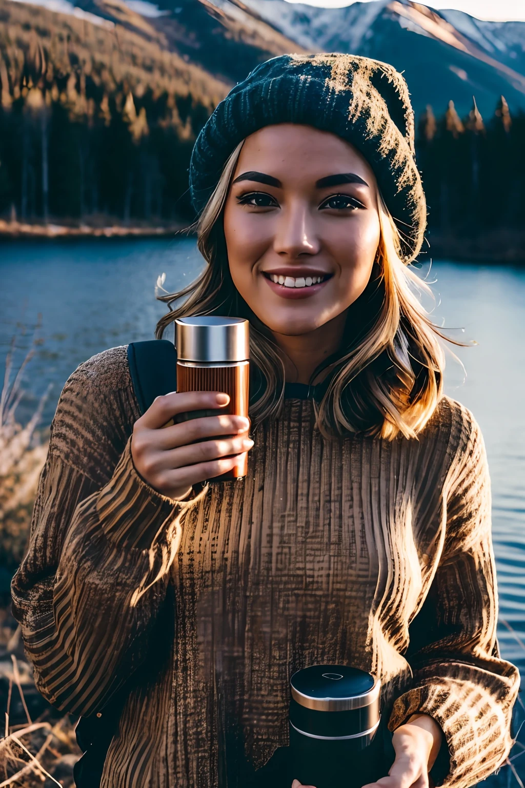 VeronicaCipher ((upper body selfie, happy)), masterpiece, best quality, ultra-detailed, solo, outdoors, (night), mountains, nature, (stars, moon) cheerful, happy, backpack, sleeping bag, camping stove, water bottle, mountain boots, gloves, sweater, hat, flashlight, forest, rocks, river, wood, smoke, shadows, contrast, clear sky, analog style (look at viewer:1.2) (skin texture) (film grain:1.3), (warm hue, warm tone) :1.2), close up, cinematic light, sidelighting, ultra high res, best shadow, RAW, upper body, , wearing pullover
kodak vision 3,