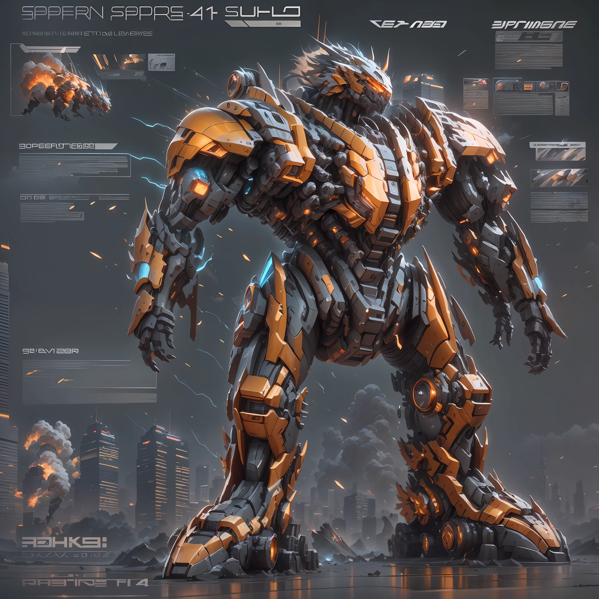 (A super mech sports car)、chariot,sports cars,Back with a large amount of energy short barrels,Face the camera,Buildings、Energy cannon fire、Tall and mighty、strong armor、future-tech、Sharp lines、Dynamic styling、Mechanical joints、Armor plates、sensor、Energy weapons、Blazing energy、Light shining、Explosive effect、Smoke and dust filled the air、Tense atmosphere,(rendering by octane:1.4),best qualtiy,(Highly realistic),(Super detailed details:1.5),c4d渲染,movie-level quality