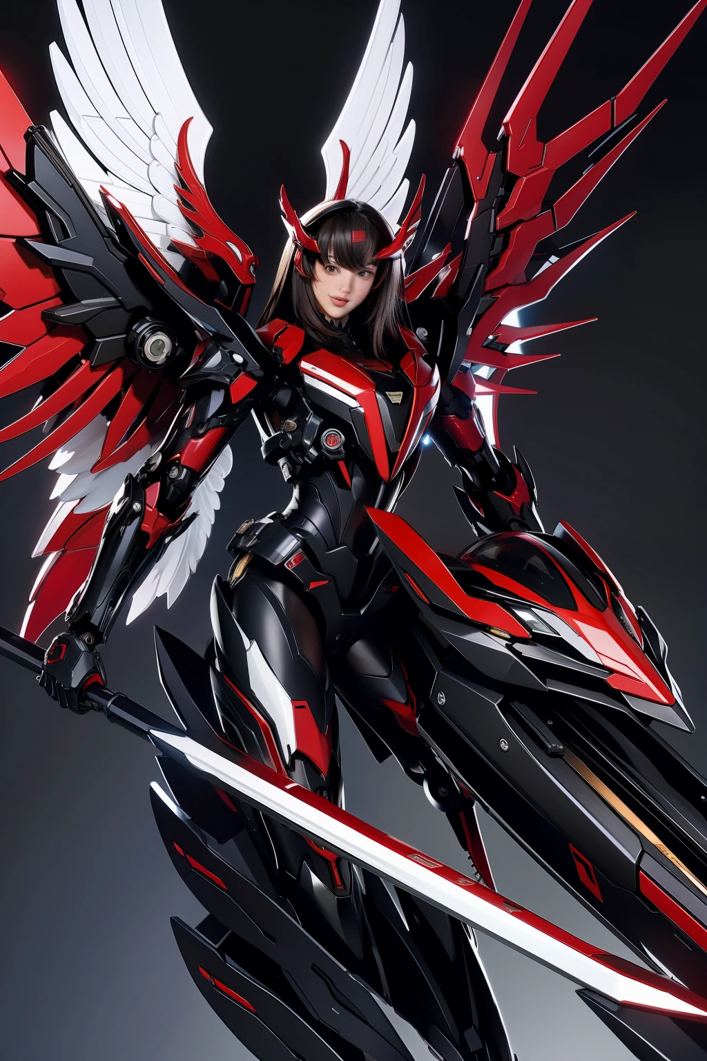 Black red，mechs，angelic halo，Mechanical wings，Huge machinery，城市