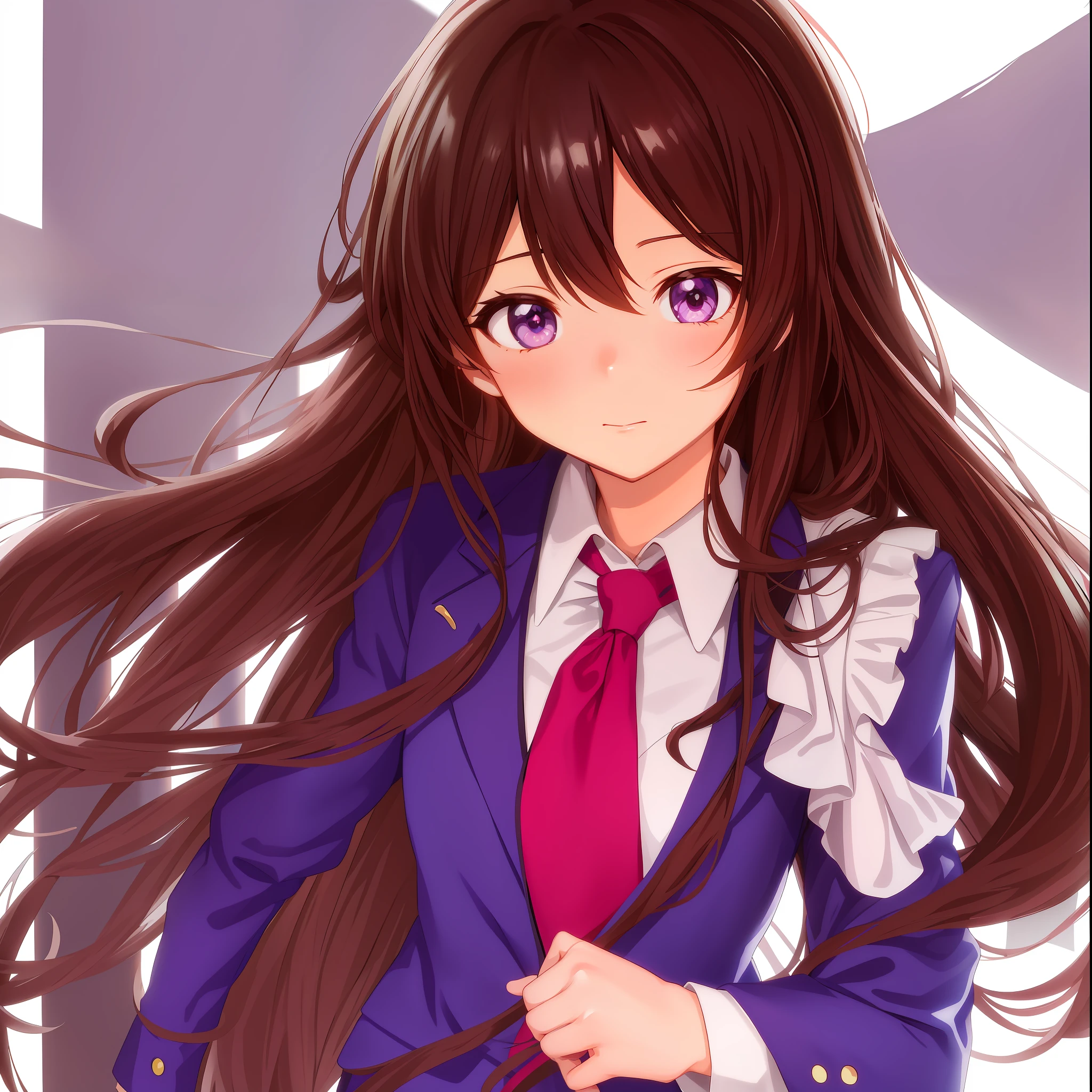 Facial expressions that have occurred、Anime girl with long brown hair in purple suit and red tie, Ilya Kuvshinov with long hair, anime moe art style, Anime Girl with Long Hair, beautiful anime high school girl, Portrait Anime Girl, portrait of cute anime girlbabes, Cute anime girl, Smooth Anime CG Art, pretty anime girl, iwakura lain, charming anime girls, (Anime Girl)(top-quality、8K、32K、​masterpiece、nffsw:1.2)、