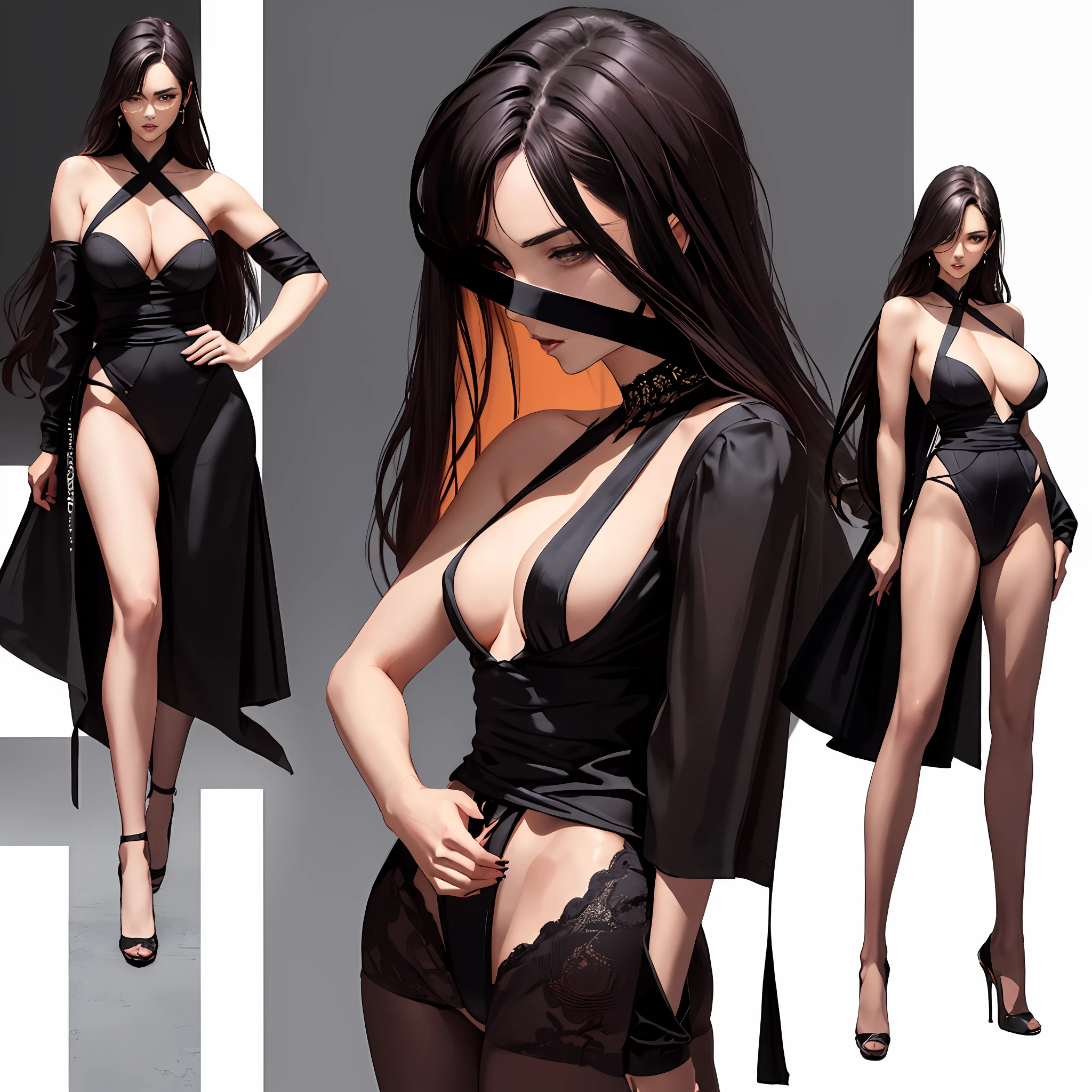 Illustration art,Whole body movement,Sexy woman in sexy clothes,Soprano Woman,Very cool facial expression,solid color backdrop,Great erotic art,painting art,Sexy art,sideface,facing away from the audience,Detailed body part details,long leges,Inspired by J.c.Ryan Decker,Epic European and American illustrations,Tall,The whole body is evenly sexy