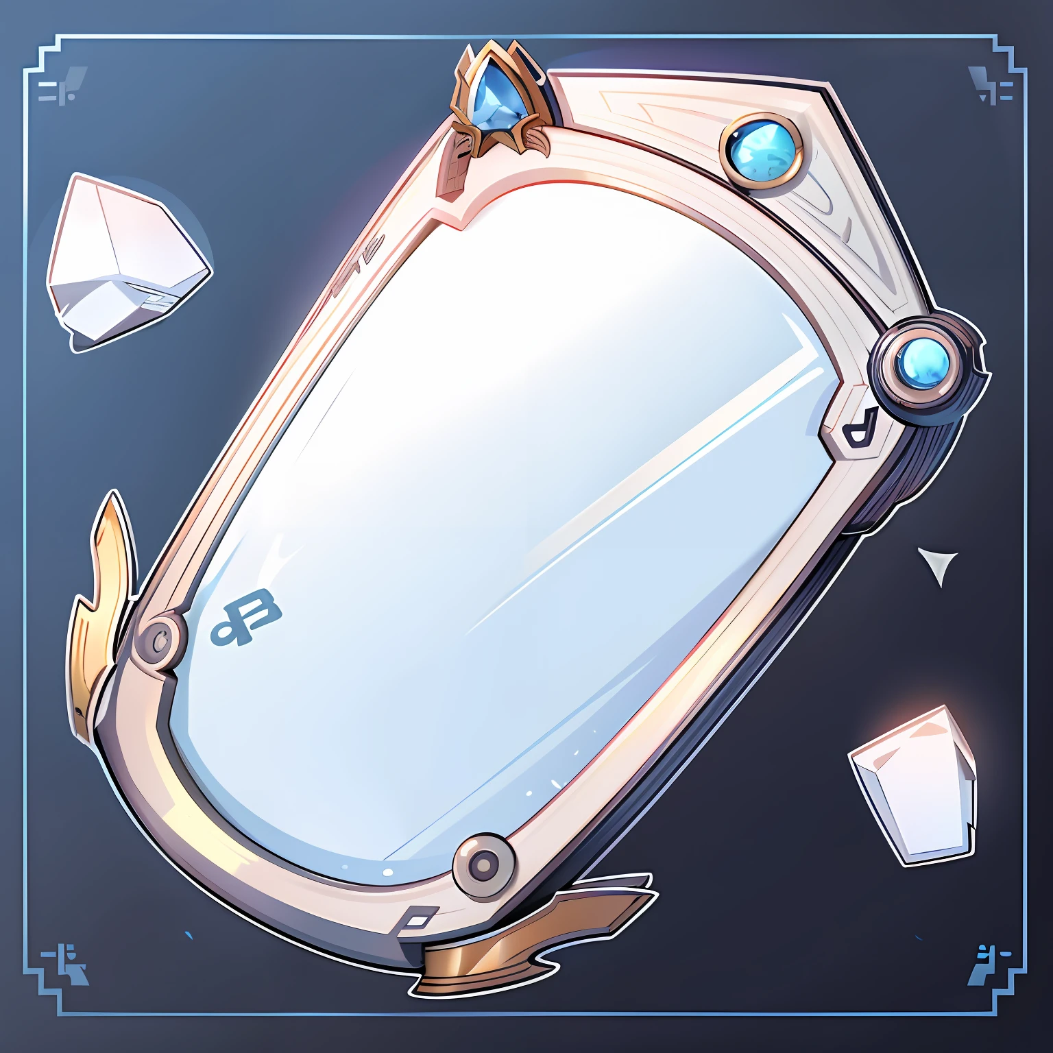 Item icons in 2D games,Boy square mirror,It is a mirror for high school students,In the style of dynamic anime,Shinkai sincerely, Adavrui,Use pastel colors,White,Pale yellow and light navy blue,Close-up(CU)