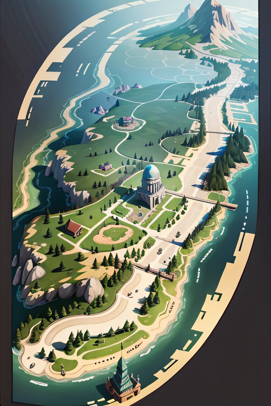 Huge map，Fortnite style，cartoony，2D