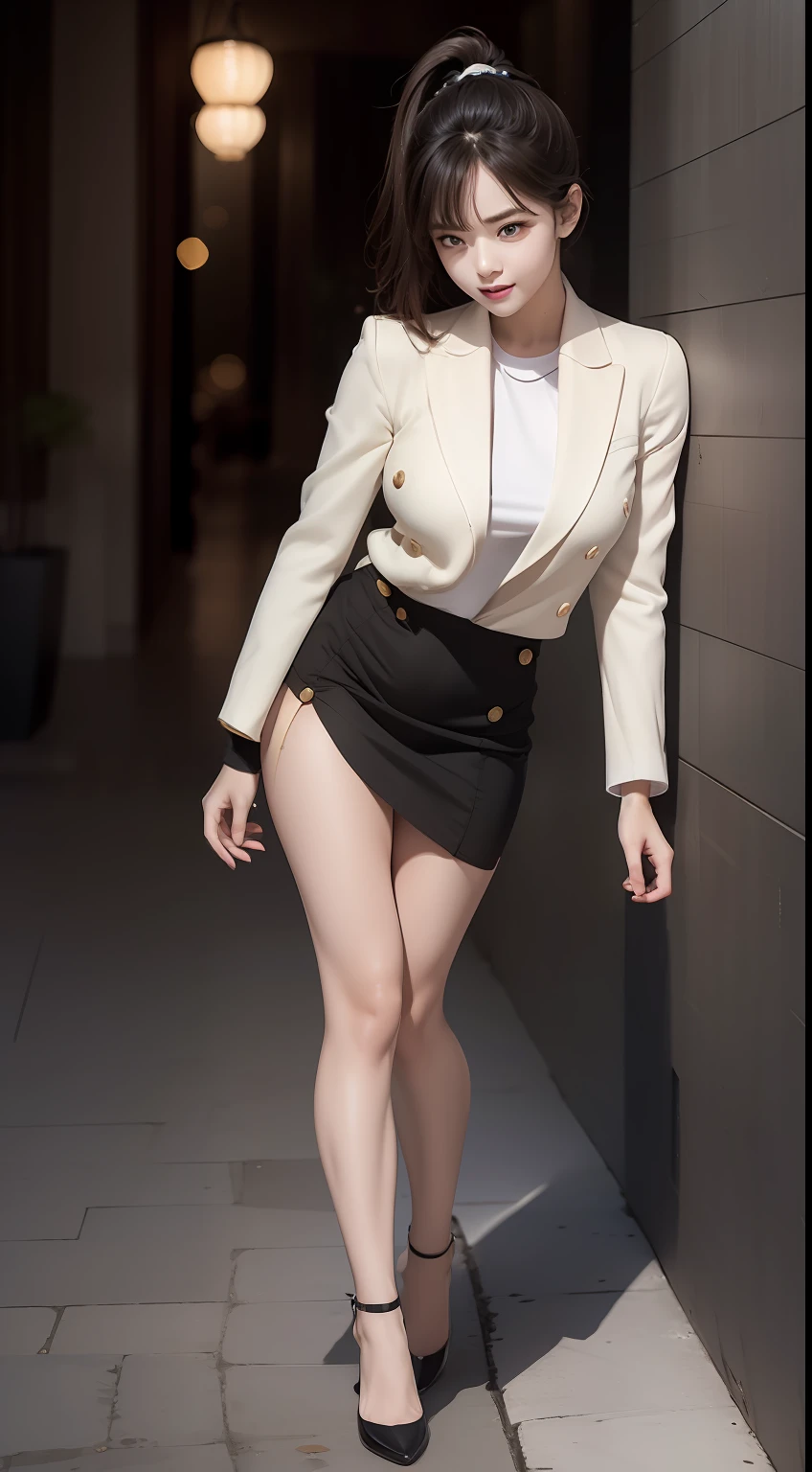(Masterpiece:1.2), (Best quality), (Full body like:1.3) ,(Ultra detailed), (8K, Intricate), (Lens 135mm,F1.8), (Photorealistic)(Black background:1.3), Portrait photography，(dynamicposes)，Side lighting,Edges are lit,Best shadow,Area light source,Perfect anatomy,Perfect face shape,Perfect for women,First-class female body,Refines skin texture,Fine cloth pattern,Meticulous beauty,Delicate and delicate skin，highlydetailed skin，paleskin，Delicate hair，glistning skin，top Quority， realisticlying， 8K， k hd， 1 rapariga， Female pervert, (Full body like:1.3)， schools，痴女， blazer jacket， 校服，Visible nipple， with no underpants， The skirt is boldly pulled up， （legs are open）， bend the knees and open the legs， The hairstyle is slightly shorter， Open your legs by grasping your knees with your hands， Buttoned shirt flutters