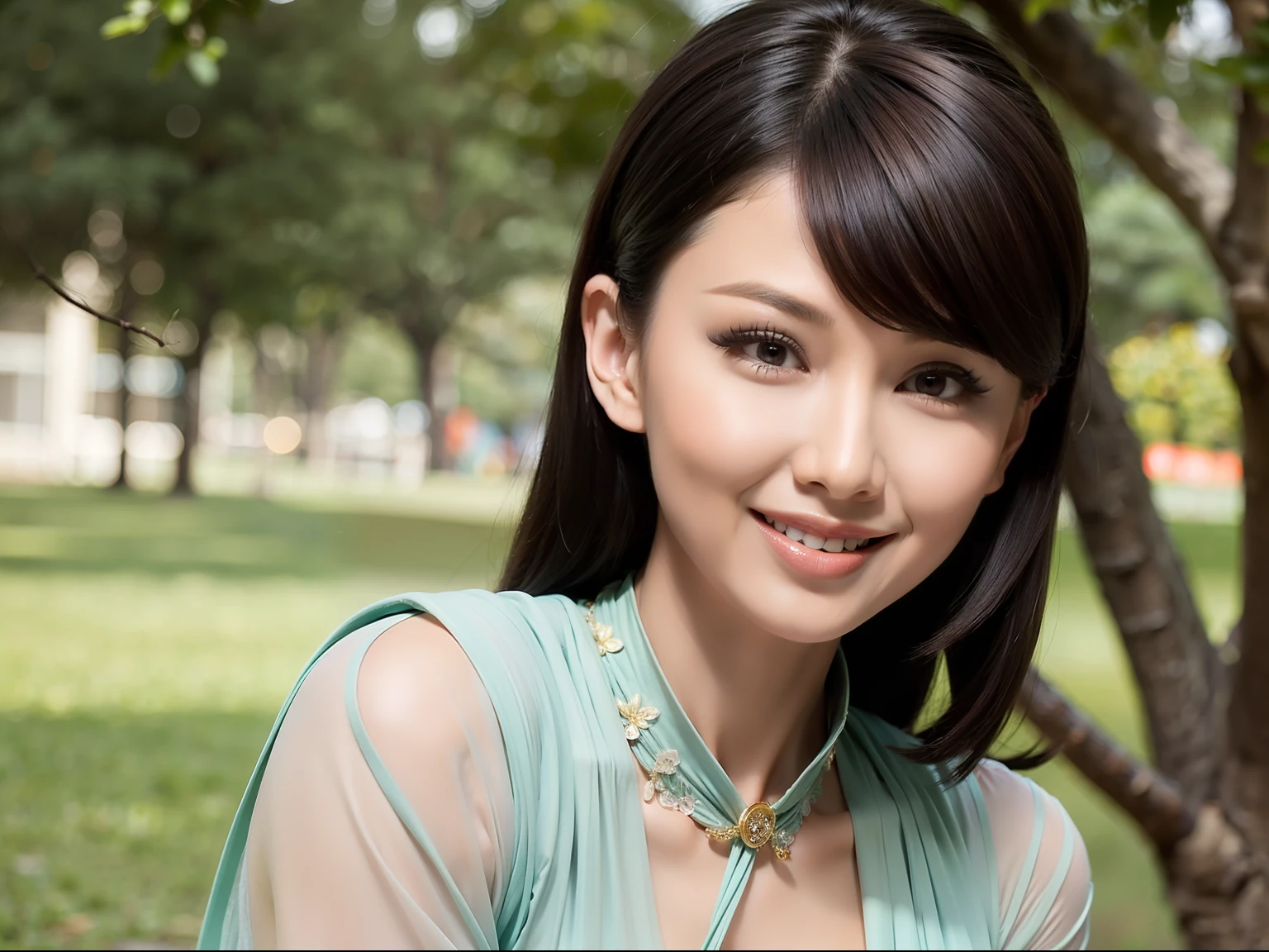 Fashion model 20 years old [[[[closeup cleavage]]]], [[[[boobgasm]]]], [[[[coll]]]], [[[[bshoulders]]]], perfect  eyes, Perfect iris，Perfect lips，perfect teeth，Perfect skin，Long face，slender nose，tall nose bridge，Soft front light，hdr，Movie girl，on cheongsam，long whitr hair，Long hair with a shawl，Long hair like a waterfall，Green trees and flowers in the background，（pastel colour：1.2）
