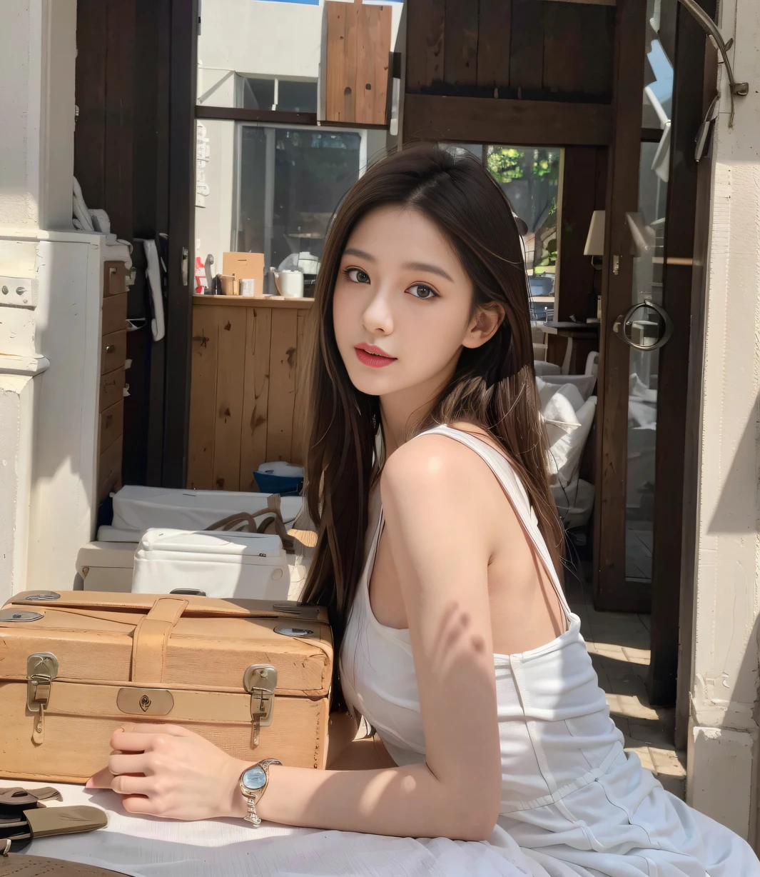 ，masterpiece, best quality，8k, ultra highres，Reallightandshadow，(Beautiful eyes looking into the camera:1.2)，Beautuful Women，Summer clothing，