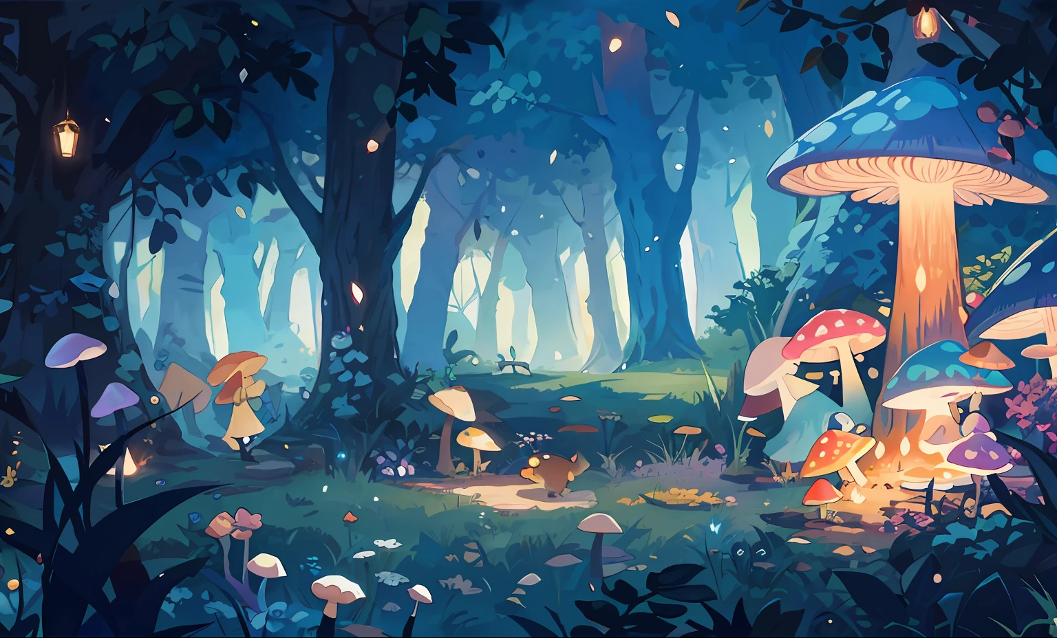 Cartoon illustration of forest with mushrooms and flowers, magic fairy forest, background artwork, magical forest backround, arte de fundo, Magical background, magical fantasy forest, magical fantasy 2 d concept art, Fantasy art style, a magical forest, enchanted magical fantasy forest, concept art magical highlight, magical forest background, fairy tale forest, Digital 2D fantasy art, magical concept art, Magic Forest