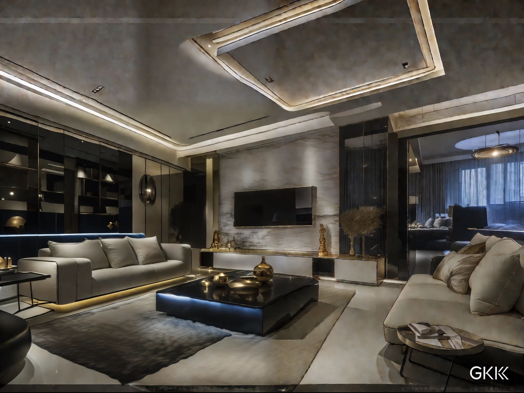 Ultra photo realsisim， tmasterpiece， best qualtiy， ultra - detailed， 超高分辨率， RAW photogr， 8K，
modern living room，（Fabric sofa），（Fabric pillows），Stone opaque resin panel，Brown and white，posh，In charming lighting style，Light gold and light black，Li Shuxing，A fusion of tradition and modernity，Soft atmospheric light，Hard-edged lines，（janelas），Fabric blinds，blue-sky，1 black TV，Abstract art murals，
 tmasterpiece，Ultra photo realsisim，32k，the Extremely Detailed CG Unity 8K Wallpapers，best qualtiy