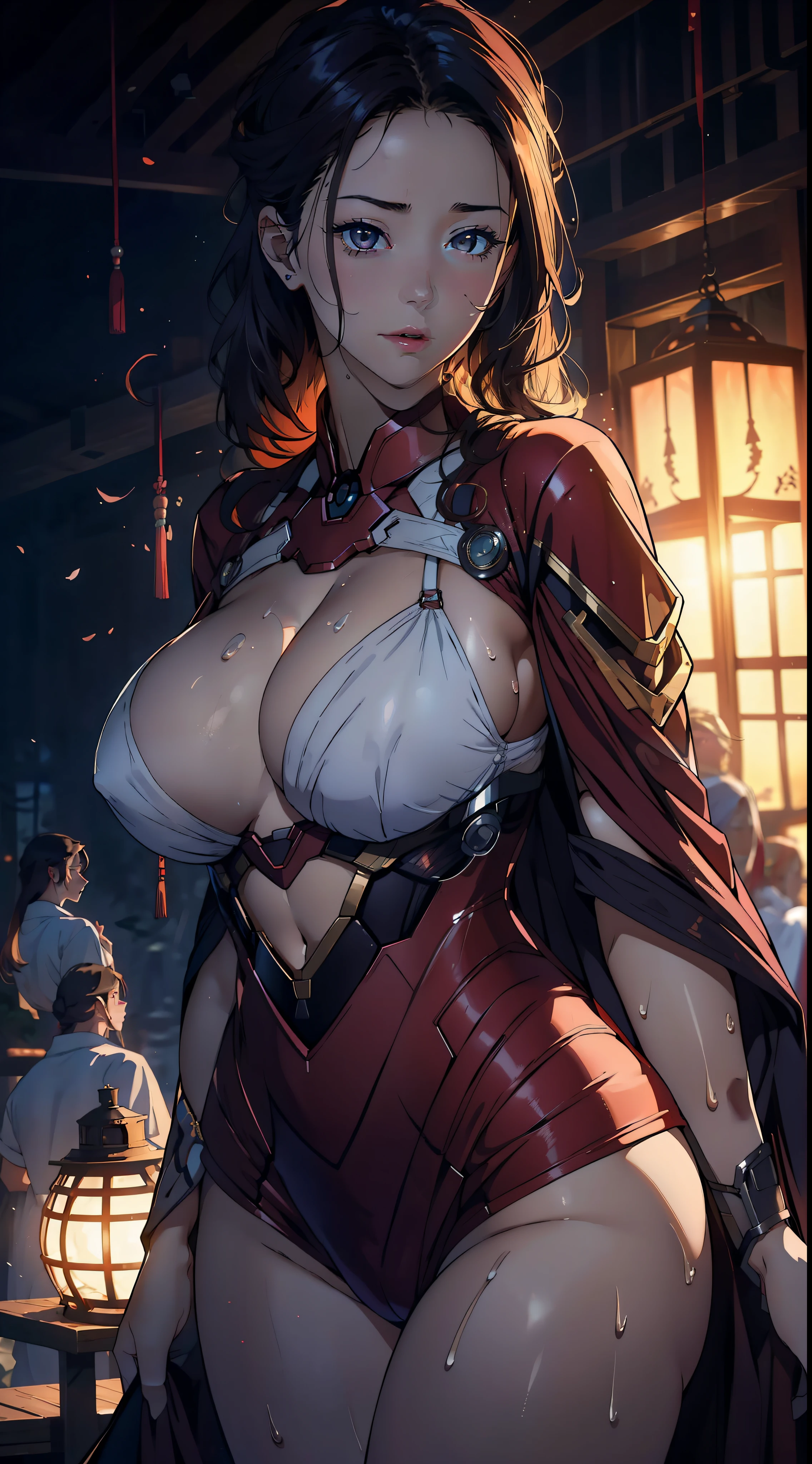 1female,36 years old,Huge breasts, 独奏,Iron Man,head gear,coniferous forest, Wearing a white court bikini、Red cape ,She has long flowing blonde hair, standing on your feet,Bigchest,Wet straight hair,Sweat profusely,drenched all over the body, From the front to the audience, hair straight, mostly cloudy sky,(((tmasterpiece),(Very detailed CG unity 8K wallpaper),best qualtiy,cinmatic lighting,detailed back ground,beatiful detailed eyes,Bright pupils,(Very fine and beautiful),(Beautiful and detailed eye description),ultra - detailed,tmasterpiece,)),facing at camera,A high resolution,ultra - detailed),beautifullegs,Very long hair,Emotive expressions,Open-mouthed,Chest sagging,nakeness, Bulge,Expose the genitals,revealing breasts,Camel toes,with no underpants,extremely large bosom,Extremely colorful,Most detailed,fully body photo,The face is well lit