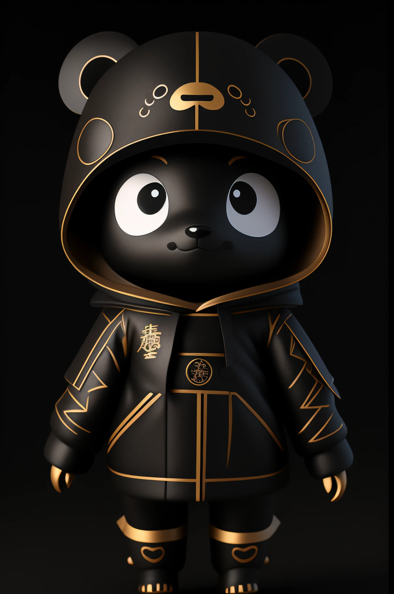 There is a pandabear in a black jacket and a black jacket, cute 3d render, 3d rendering stylized, very detailed character, 3d rendering stylized, 3 d render character art 8 k, super detailed render, toon render keyshot, cute detailed digital art, 3 d character render, stylized as a 3d render, vinyl toy figurine、Traditional Chinese Ink Painting