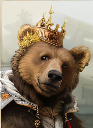One wore a crown,Photo of bear holding teddy bear, portrait of anthropomorphic bear, anthropomorphic samurai bear, king of capitalism, The new king of England, author:Adam Maczynski, manbearpig, royal portrait, portrait of a king, “portrait of a cartoon animal, author:Nikita Viprikov