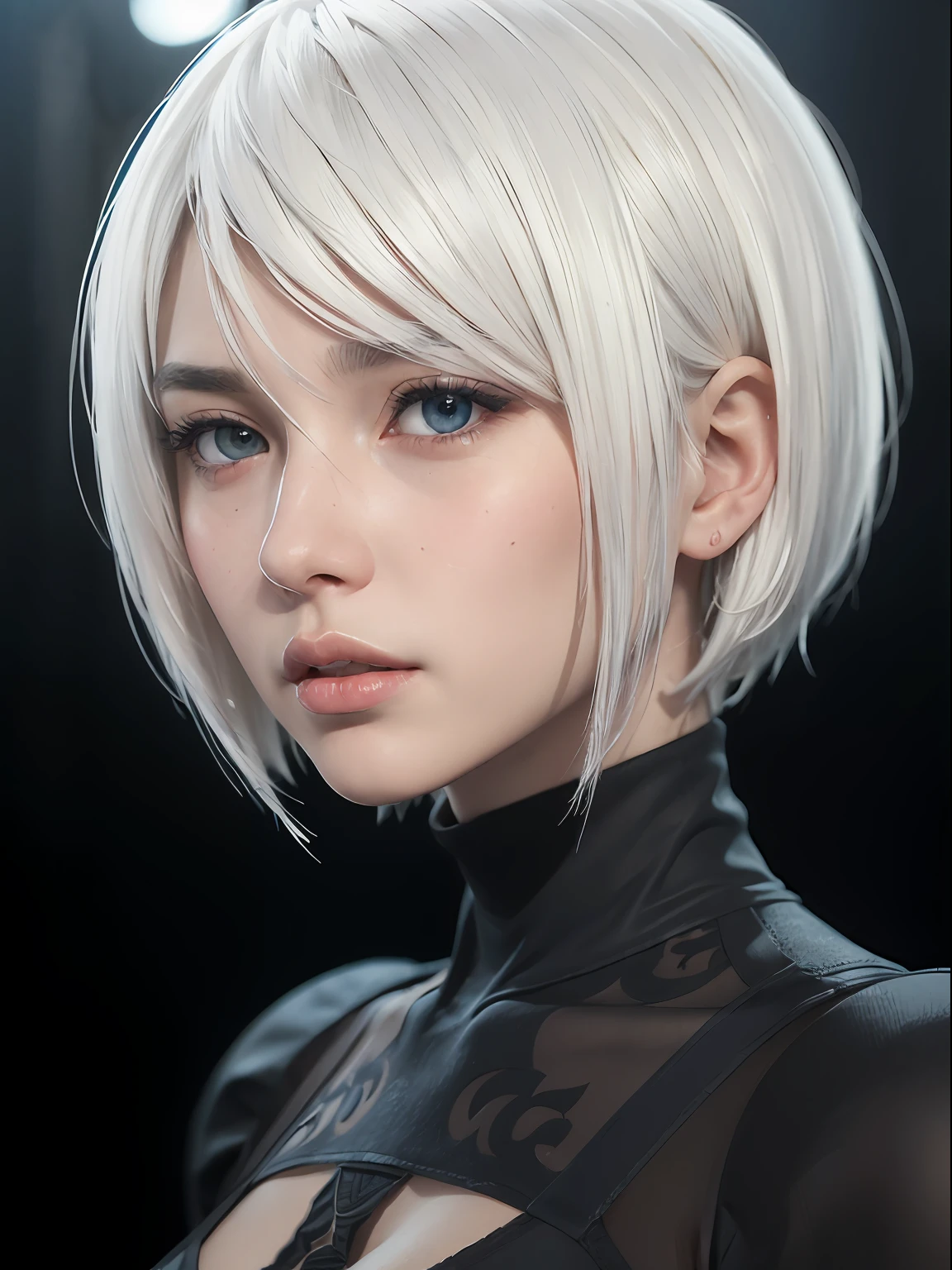 (masterpiece, best quality:1.4), (on the street), (standing:1.5), (full body), (from front), (1girl), (katana in her hand), solo, (european youth:1), 1girl, yorha no. 2 type b, (white-hair:1.5), (blue iris),  hyperrealistic, high detailed skin, dslr, soft lighting, high quality, highly detailed face, highly detailed skin, skin pores, subsurface scattering, realistic pupils, medium breast, full face blush, full lips, detailed background, depth of field, volumetric lighting, sharp focus, absurdres, realistic proportions, good anatomy, (realistic, hyperrealistic:1.4), 16k hdr,