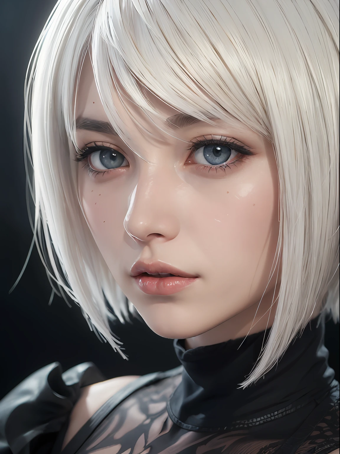 (masterpiece, best quality:1.4), (on the street), (standing:1.5), (full body), (from front), (1girl), (katana in her hand), solo, (european youth:1), 1girl, yorha no. 2 type b, (white-hair:1.5), (blue iris),  hyperrealistic, high detailed skin, dslr, soft lighting, high quality, highly detailed face, highly detailed skin, skin pores, subsurface scattering, realistic pupils, medium breast, full face blush, full lips, detailed background, depth of field, volumetric lighting, sharp focus, absurdres, realistic proportions, good anatomy, (realistic, hyperrealistic:1.4), 16k hdr,