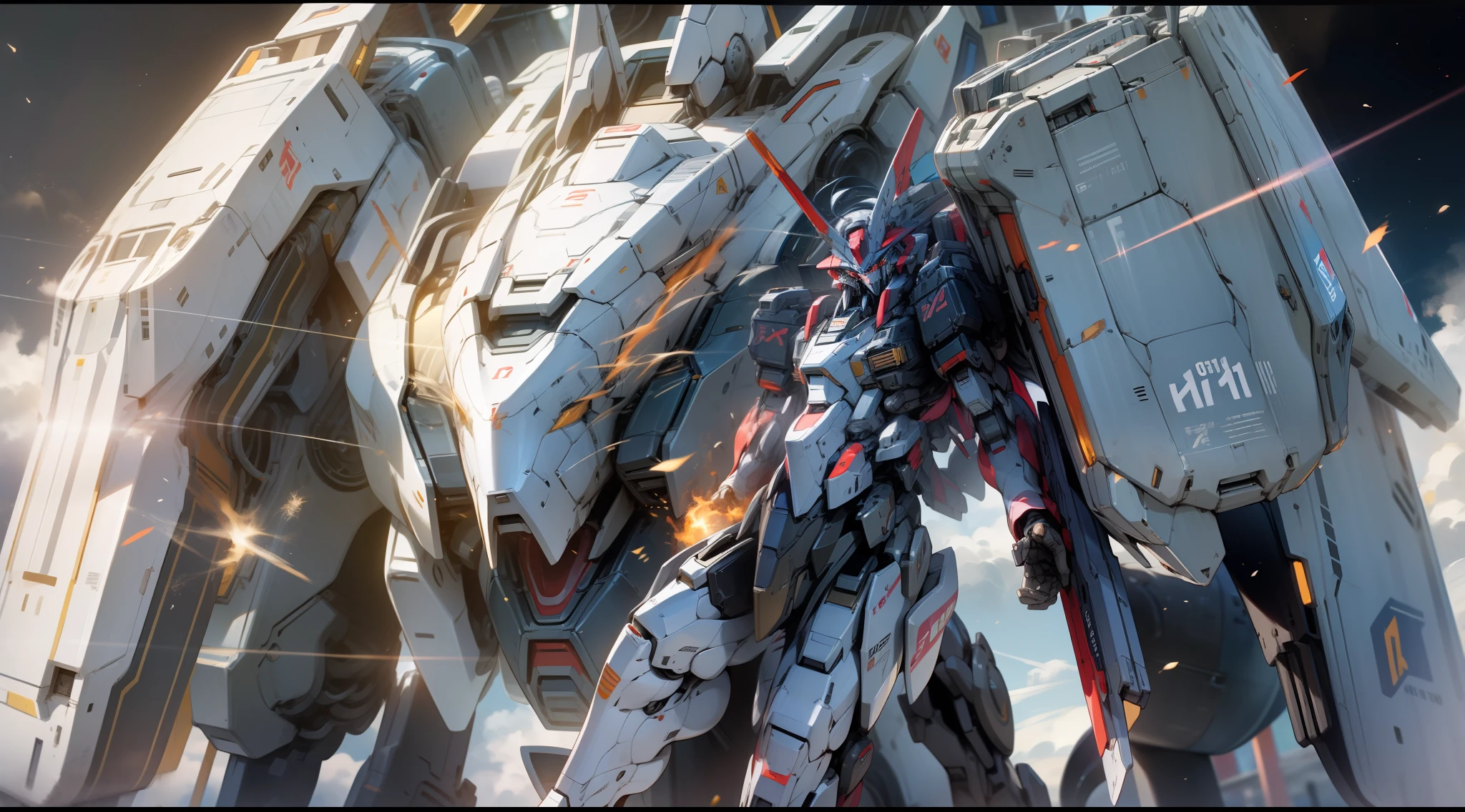 Surrealism, Ray Tracing, Photorealistic, UHD, High Detail, 32k, Best Quality, Textured Skin, Gundam Mecha, Flight, Funnel, Mecha Ship, Masterpiece, Best Quality, Mecha, Unmanned, (Full Body), (Black Mecha: 1.8), (Axisymmetric: 1.4), (HDR), (Movie Light: 1.1), White Eyes, Cool, Science Fiction, Fire, Universe, oversized shield, mecha man overlooking the background of the earth, with laser cannon beams, wars, conflicts, weapons in hand (has a huge weapon: 1.5),