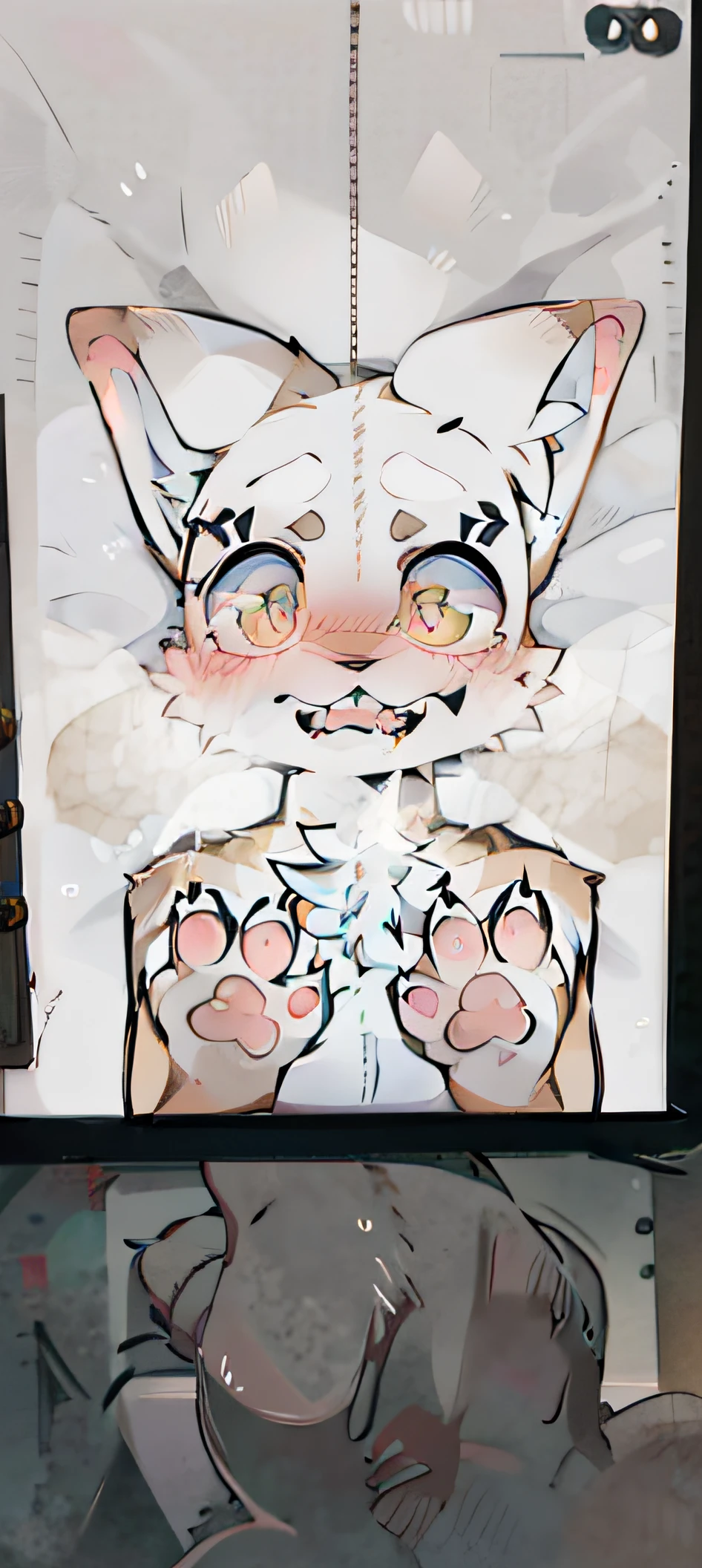 professional furry drawing, very detailed face and ears, detailed body and eyes, Ink outline, POV furry art, front poses, furry paw art, detailed jaw and eyes,