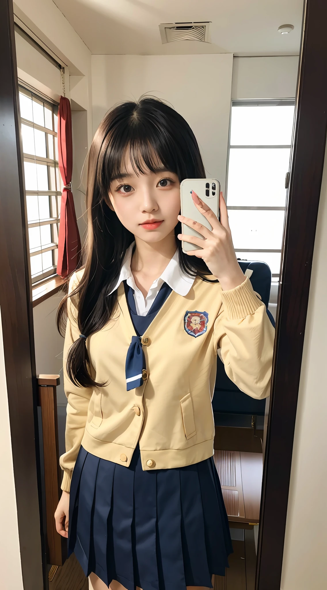 Alafed Asian girl in school uniform taking selfie, ulzzangs, japanese girl school uniform, seifuku, Japanese school uniform, JK school uniform, wearing a Japanese school uniform, in school uniform, Magical school student uniform, loose coat collar sailor uniform, sakimichan, in school uniform, school uniform, Korean girl, cute female student