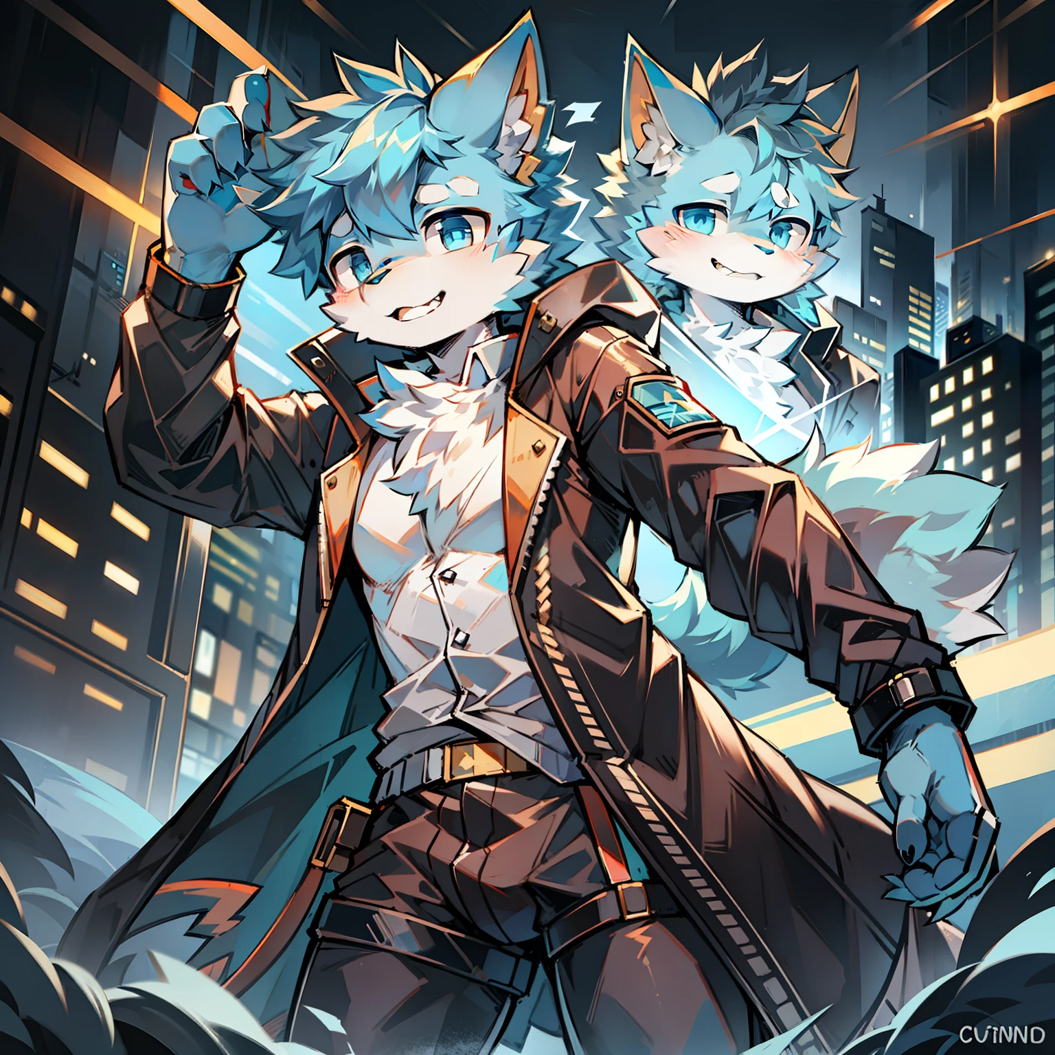 Cybermetropolis，Thunder，drifting snow，Male blue cat，Electronic left eye，Chinese trench coat
