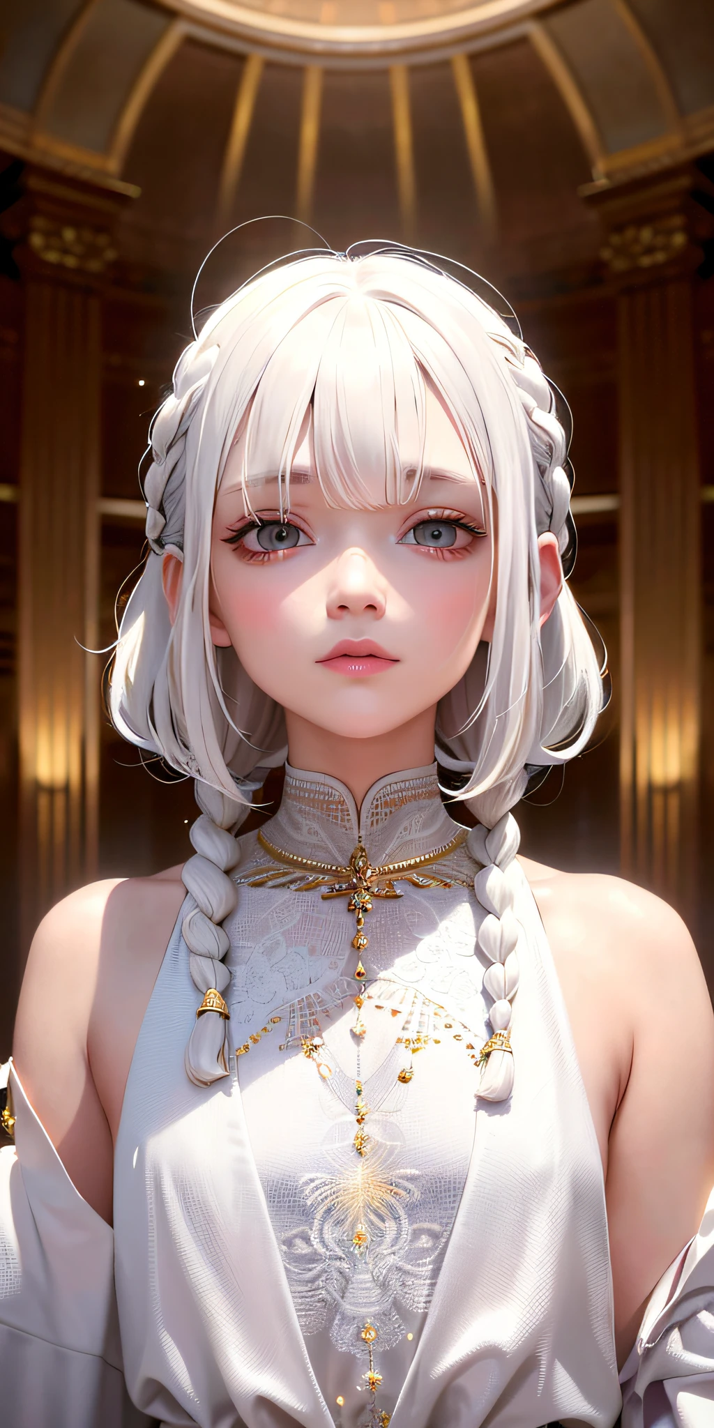 anime - style image of a woman with white hair and a white dress, photorealistic anime girl rendering, Rendu portrait 8k, render of a cute 3d anime girl, Stunning anime face portrait, Detailed digital anime art, Smooth anime CG art, 3 D rendering character art 8 K, detailed portrait of an anime girl, intricate ornate anime cgi style, 3 d anime realistic