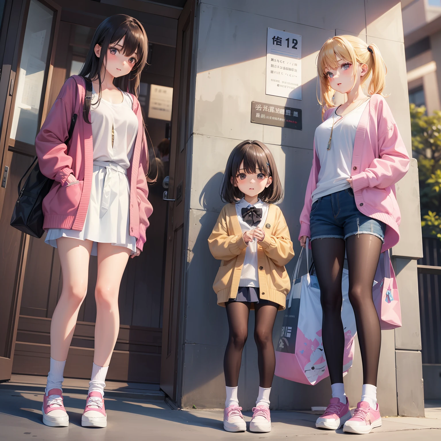harems　１１Year old girl 　Multiple girls are depicted　校服　blazers　Cardigan　top-quality　​masterpiece　超A high resolution　Huge　Loose socks　pink there　a blond