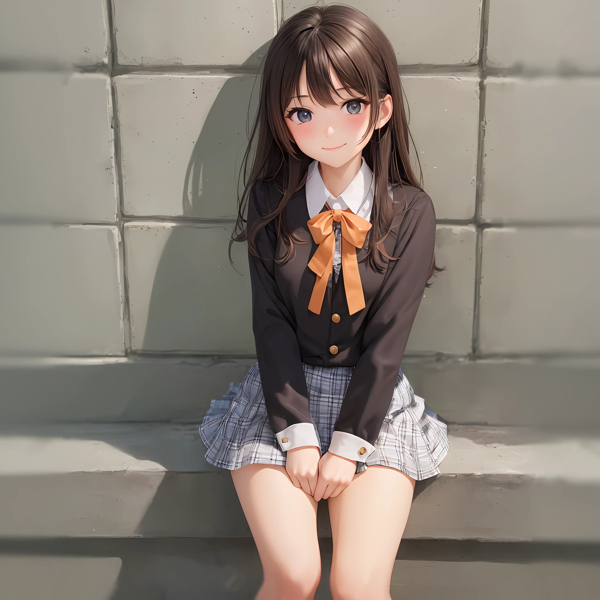 (Best Quality: 1.5), (Masterpiece: 1.5), (Very Delicate and Beautiful: 1.5), (Very Detailed Eyes and Face: 1.5), (Beautiful Girl: 1.5), (Schoolgirl: 1.5), (Cute: 1.5), (Cute: 1.5), Brown Hair, Medium Long, (Uniform: 1.5), (Full Body, 1.5), Smile, Shame, (Blush: 1.5), Like, Look at the viewer,