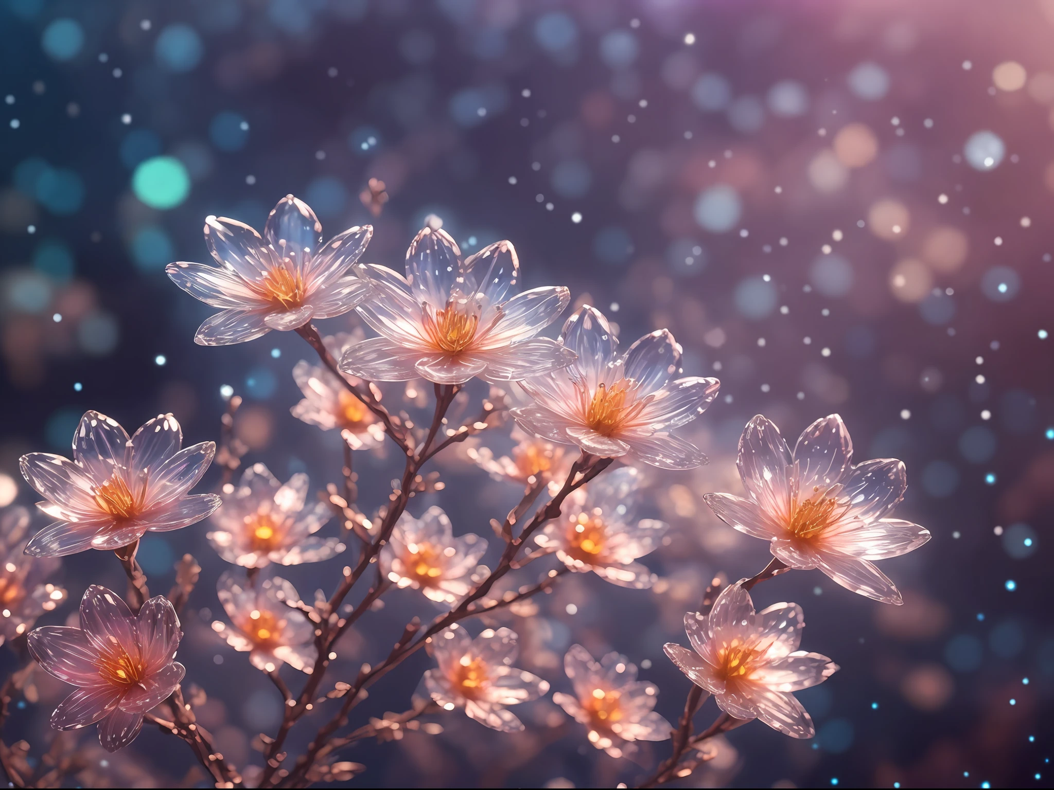 crystal spring blossom,
fantasy, galaxy, transparent,
shimmering, sparkling, splendid, colorful,
magical photography, dramatic lighting, photo realism, ultra-detailed, 4k, Depth of field, High-resolution