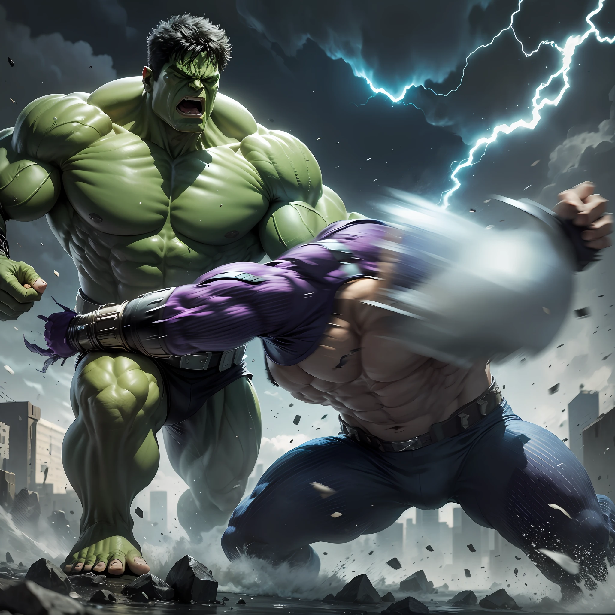 dramatic Hulk fight with magneto, extreem realistic, extreem detailed, 8k, --auto --s2