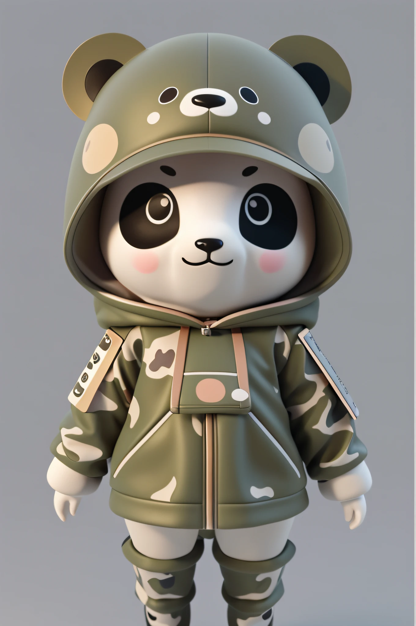 Panda Bear in Camouflage Jacket、Panda Bear in Camouflage Helmet, Panda Bear with Water Pistol、cute 3d render, 3D rendering stylized, very detailed character, 3D rendering stylized, 3 d render character art 8 k, super detailed render, toon render keyshot, cute detailed digital art, 3 d character render,