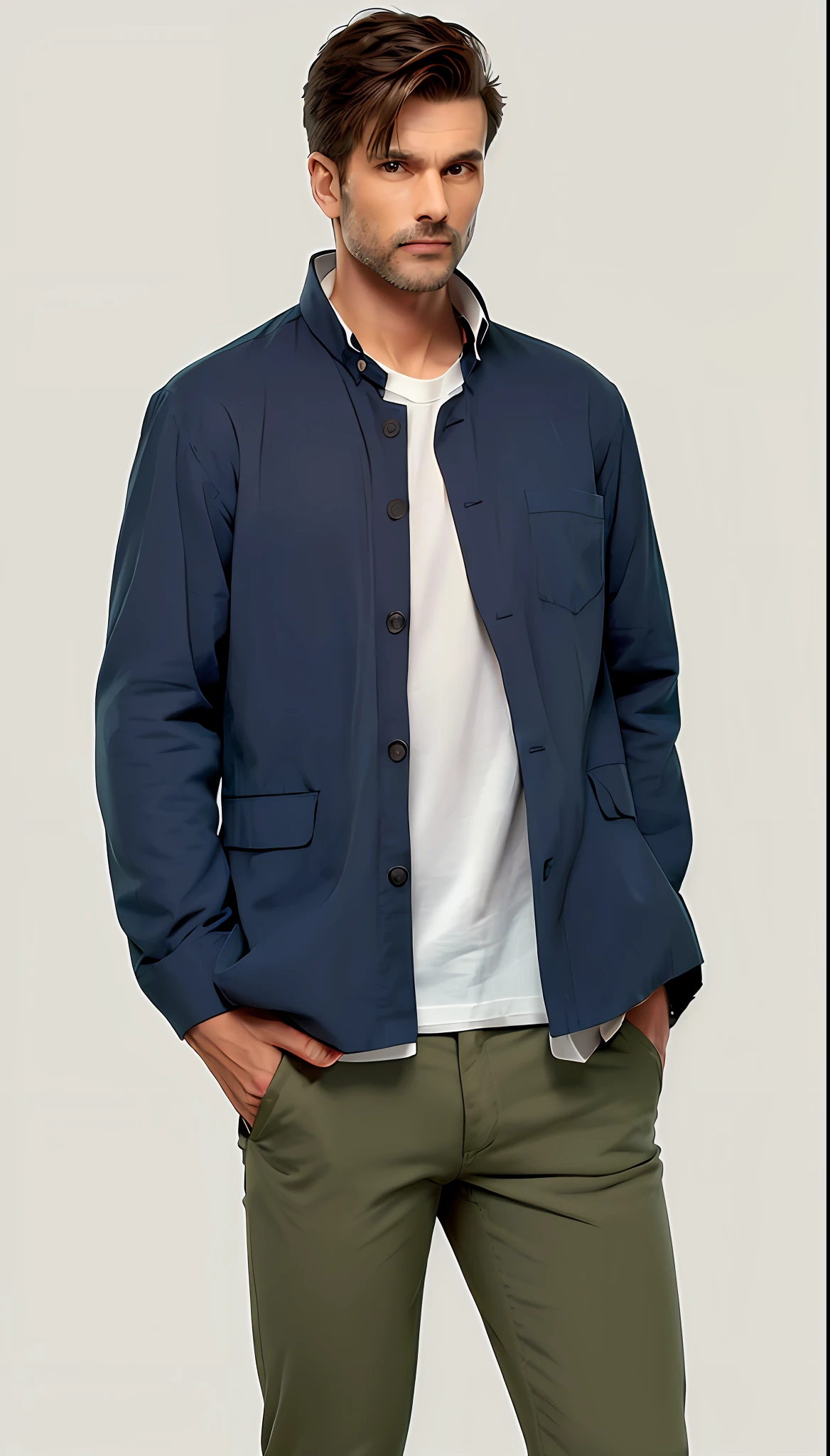 Man in flannel shirt and pants standing with his hands in his pockets, camisa azul, camisa curta, vestindo camisa azul, suit jacket, vestindo uma camisa azul, camisa da marinha, marinha, jaqueta esportiva, foto de perfil, moda masculina, camisa azul harmonia, camisa sobre tronco com T-shirt, wearing jacket, Marc, record jacket, Camisa cropped com jaqueta