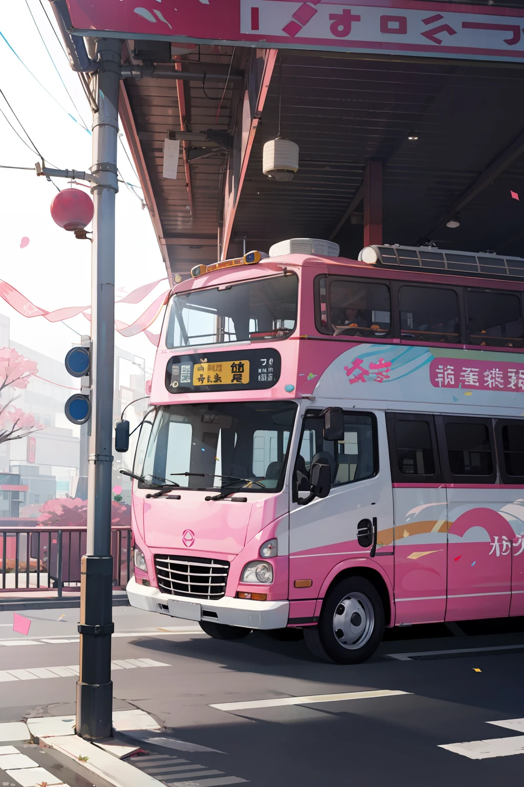 Pink sightseeing bus，Streamers，SakuraNS，baiyun