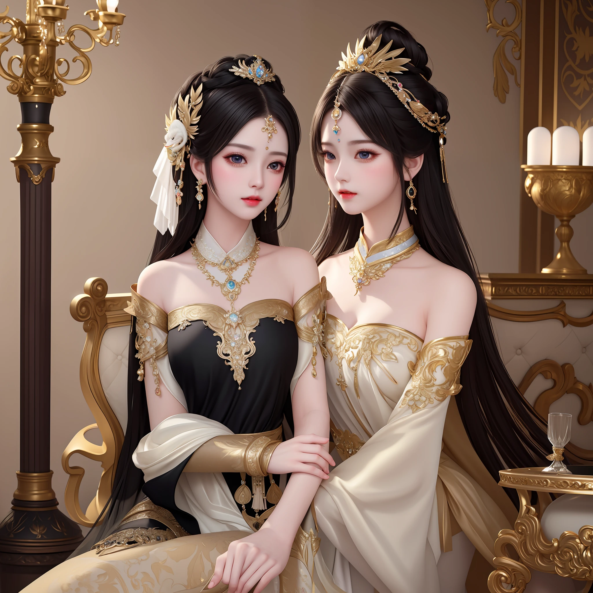 As graceful as a swan,Beautiful face,Charming eyes,Black hair,Exquisite jewelry,Exquisite clothing and hair accessories,Antique costumes,Charming,ellegance,(Masterpiece:1.2), Best quality, Masterpiece, Original, extremelydetailedwallpaper, Perfect lighting,(Extremely detailed CG:1.2)
