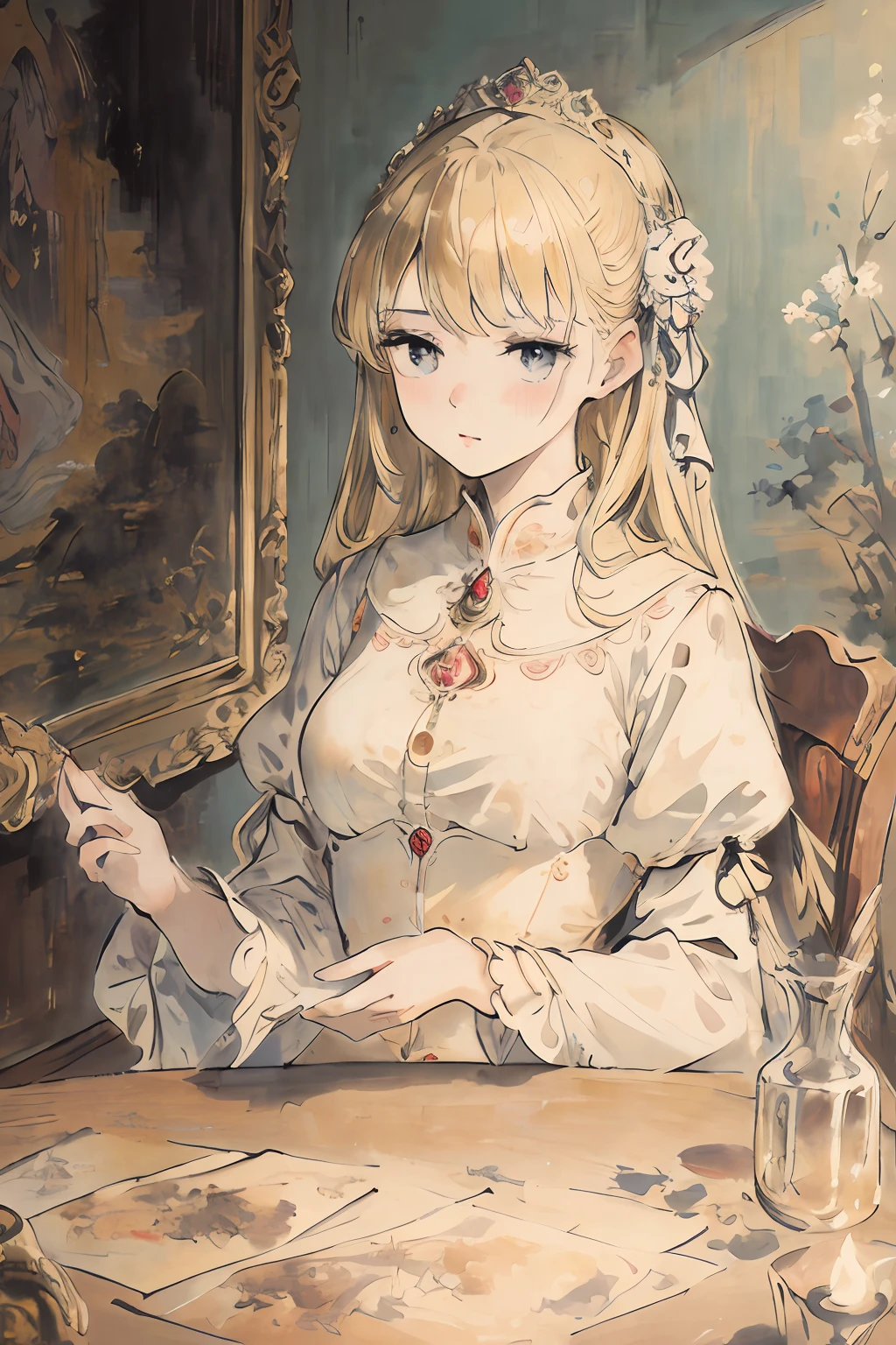 Masterpiece, top quality, very delicate and beautiful girl, very delicate and beautiful, world masterpiece theater, super definition, top quality, blonde, high res, very elaborate, girl, top quality, illustration, look at the viewer people, impasto, canvas, oil painting, realism, realistic