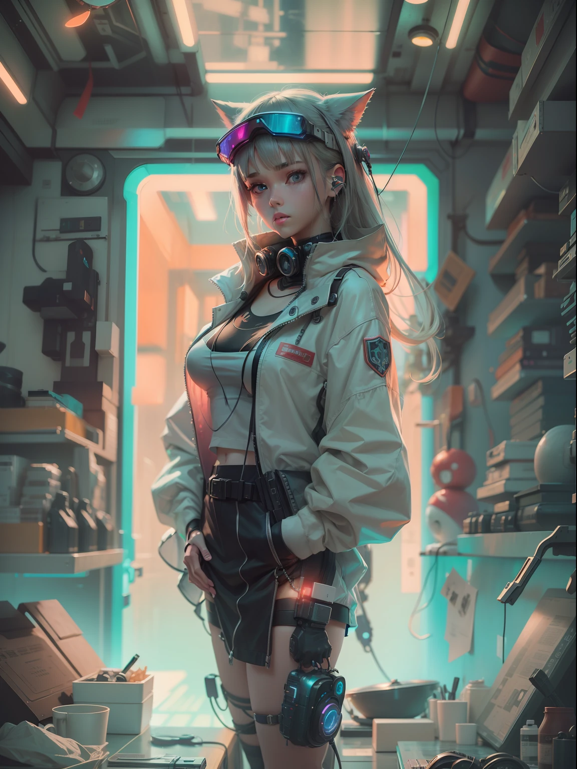 masterpiece、detaileds、Delicate touch、cyberpunked、2080s、animesque、girl with、trending on artstationh、Rachel Walker、