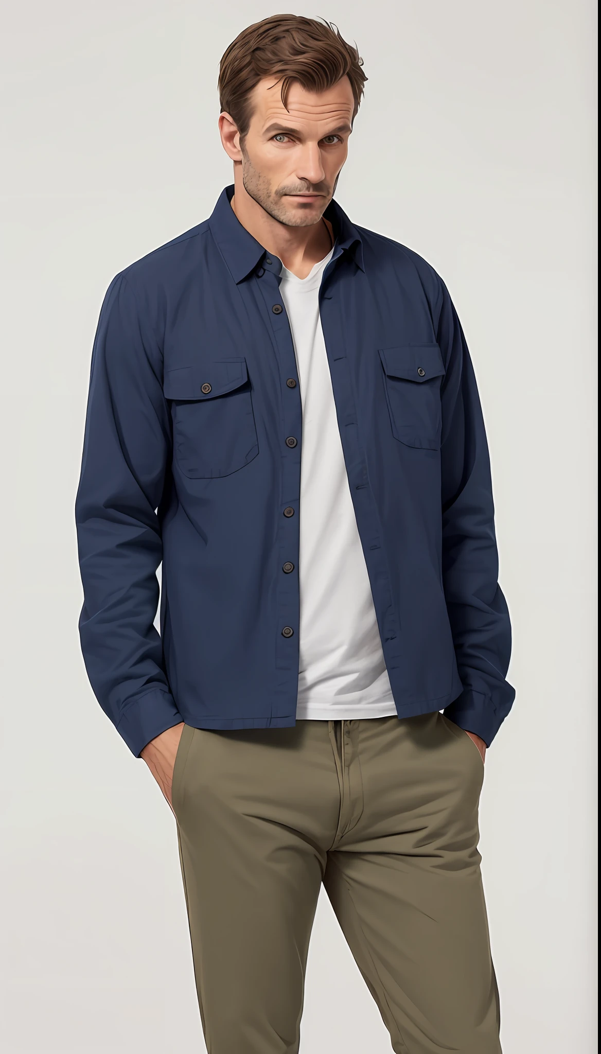 Man in flannel shirt and pants standing with his hands in his pockets, camisa azul, camisa curta, Vestindo camisa azul, suit jacket, vestindo uma camisa azul, camisa da marinha, marinha, jaqueta esportiva, Foto do perfil, moda masculina, camisa azul harmonia, camisa sobre tronco com T-shirt, wearing jacket, Marc, record jacket, Camisa cropped com jaqueta
