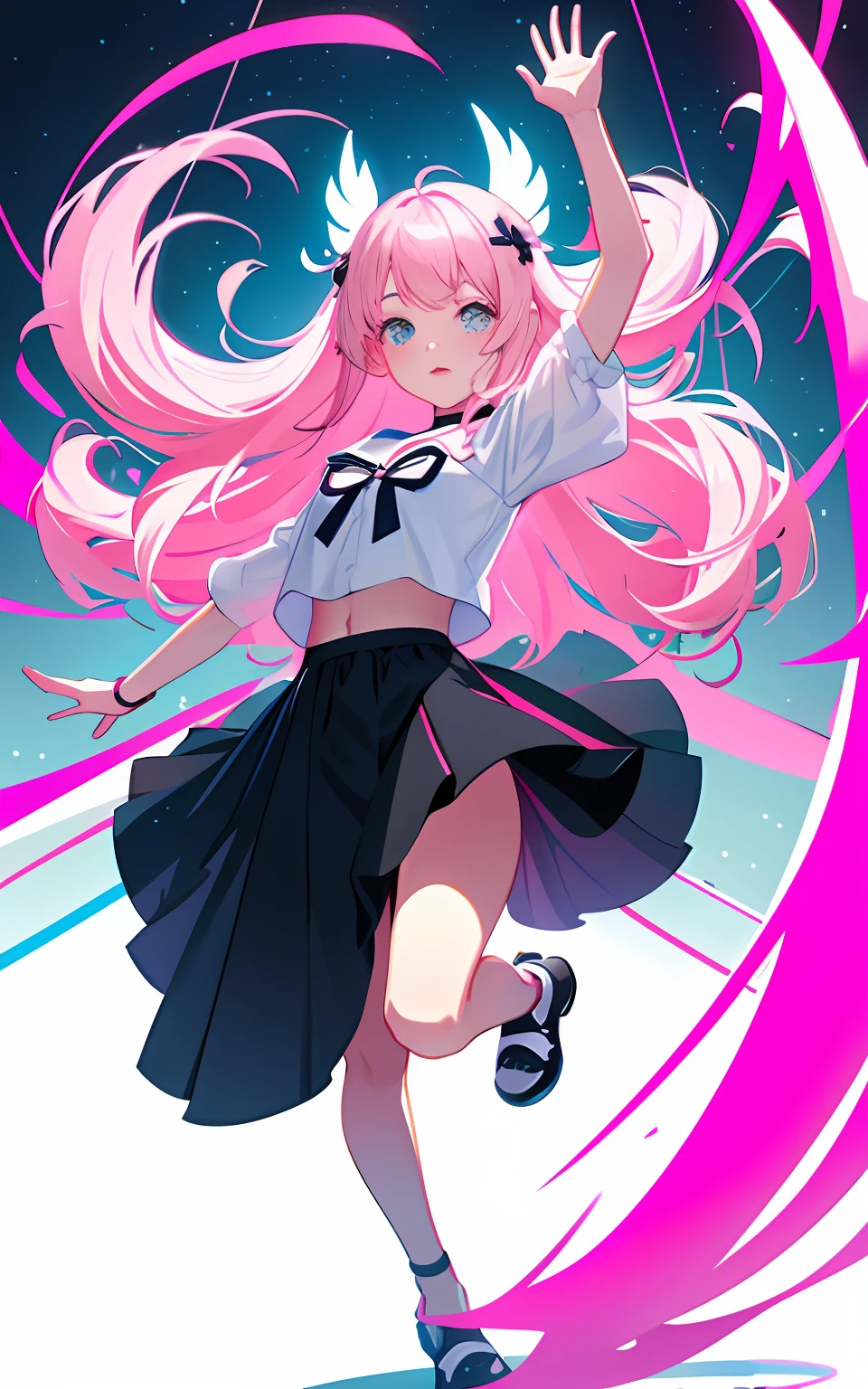 Girl with charming expression,drunk,Full body photo of dancing in a nightclub, The light is dim,redish pink lips,Wear trendy outfits,Pastel palette aurora punk style,Anime illustration of her face,Animated GIFs,hand-drawn animation,Captivating sketch,Smooth and shiny,Hazy romanticism,Super Flat Style,White background -- ar 1:1--niji 5--style expressive--s 50