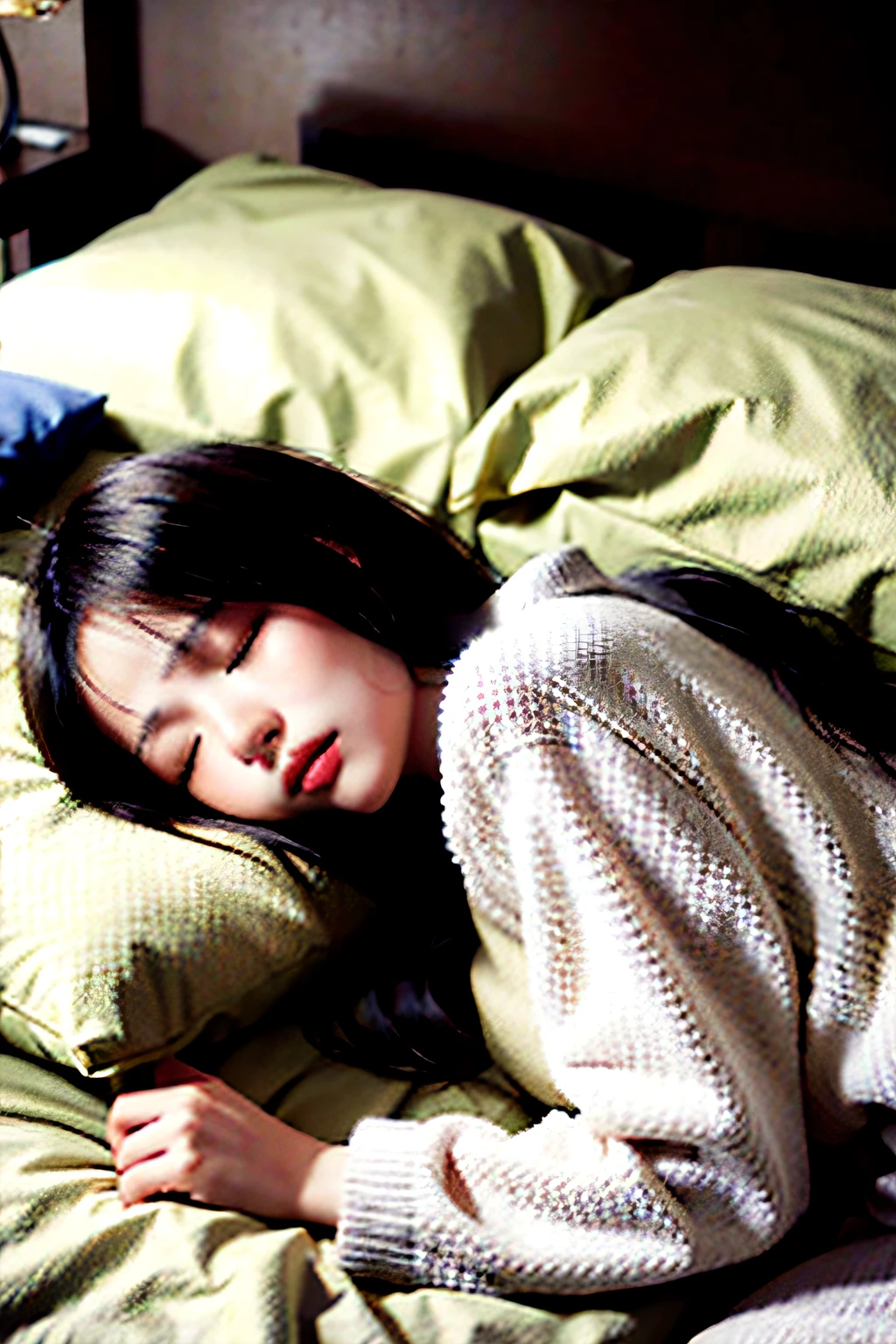 Young Chinese girl asleep, Around 25 years old,is very beautiful, in pajamas,Sleep on your side