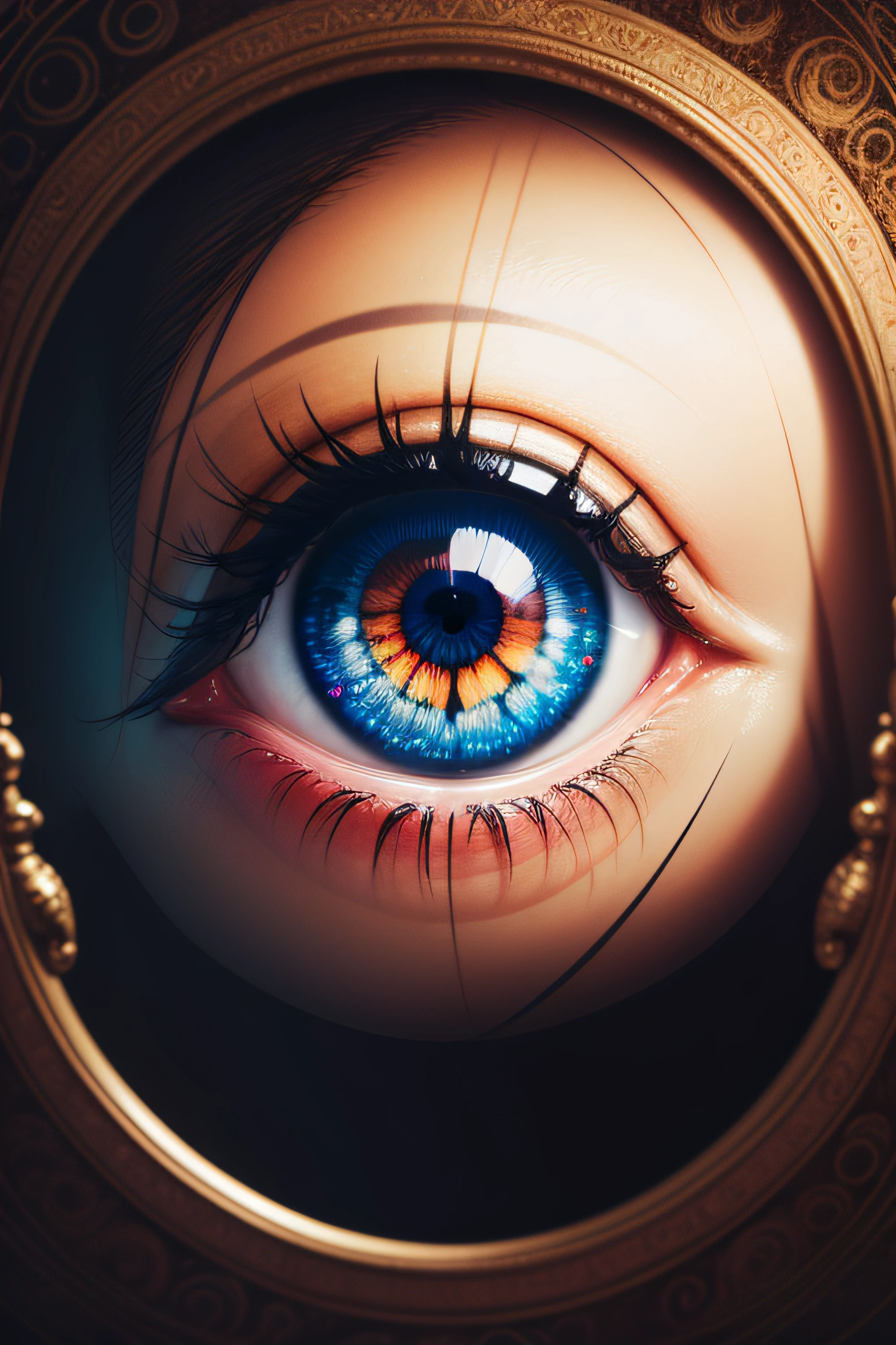 One big eye is looikng downward to the world,psychedelic drawing, masterpiece,8K resolution .