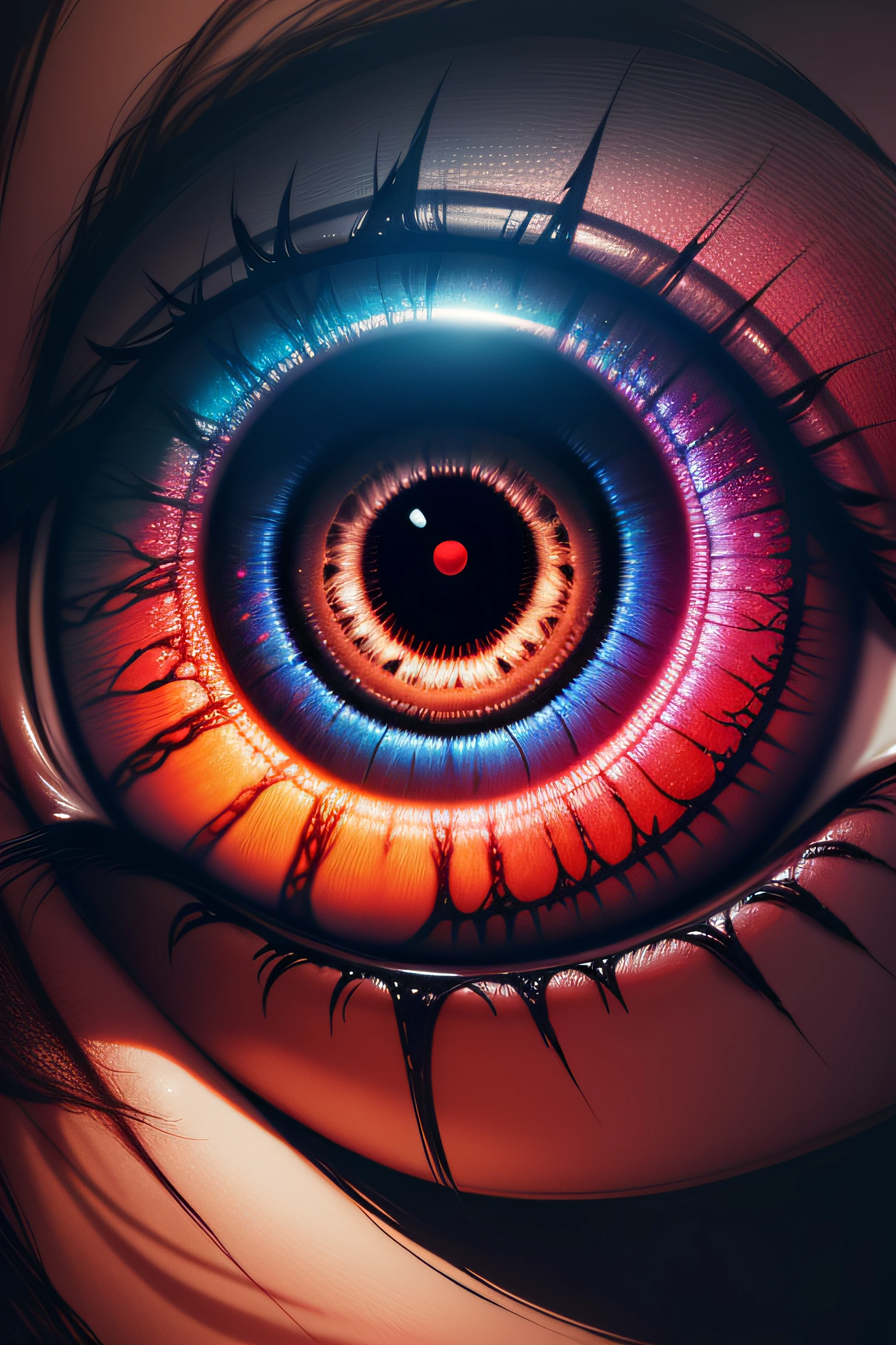 One big eye is looikng downward to the world,psychedelic drawing, masterpiece,8K resolution .
