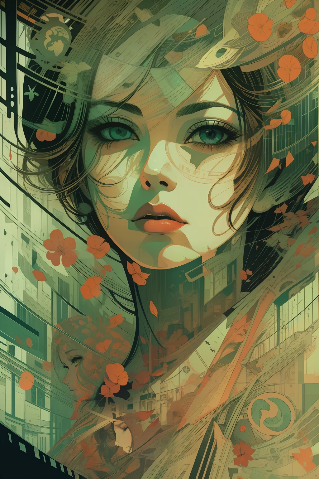 Beautiful women. fine detail, atmospheric, vivid tones, sharp focus, sharp edges, art by Russ Mills and Victo Ngai, sticker, 2d cute, fantasy, dreamy, vector illustration, 2d flat, centered, by Tim Burton, professional, sleek, modern, minimalist, graphic, line art, vector graphics