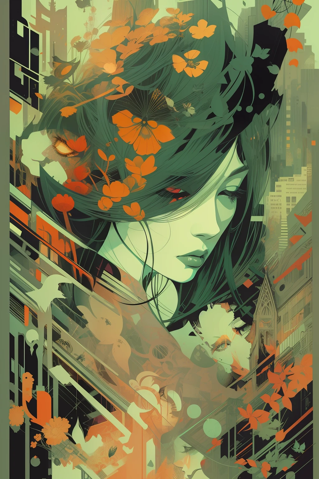 Beautiful women. fine detail, atmospheric, vivid tones, sharp focus, sharp edges, art by Russ Mills and Victo Ngai, sticker, 2d cute, fantasy, dreamy, vector illustration, 2d flat, centered, by Tim Burton, professional, sleek, modern, minimalist, graphic, line art, vector graphics