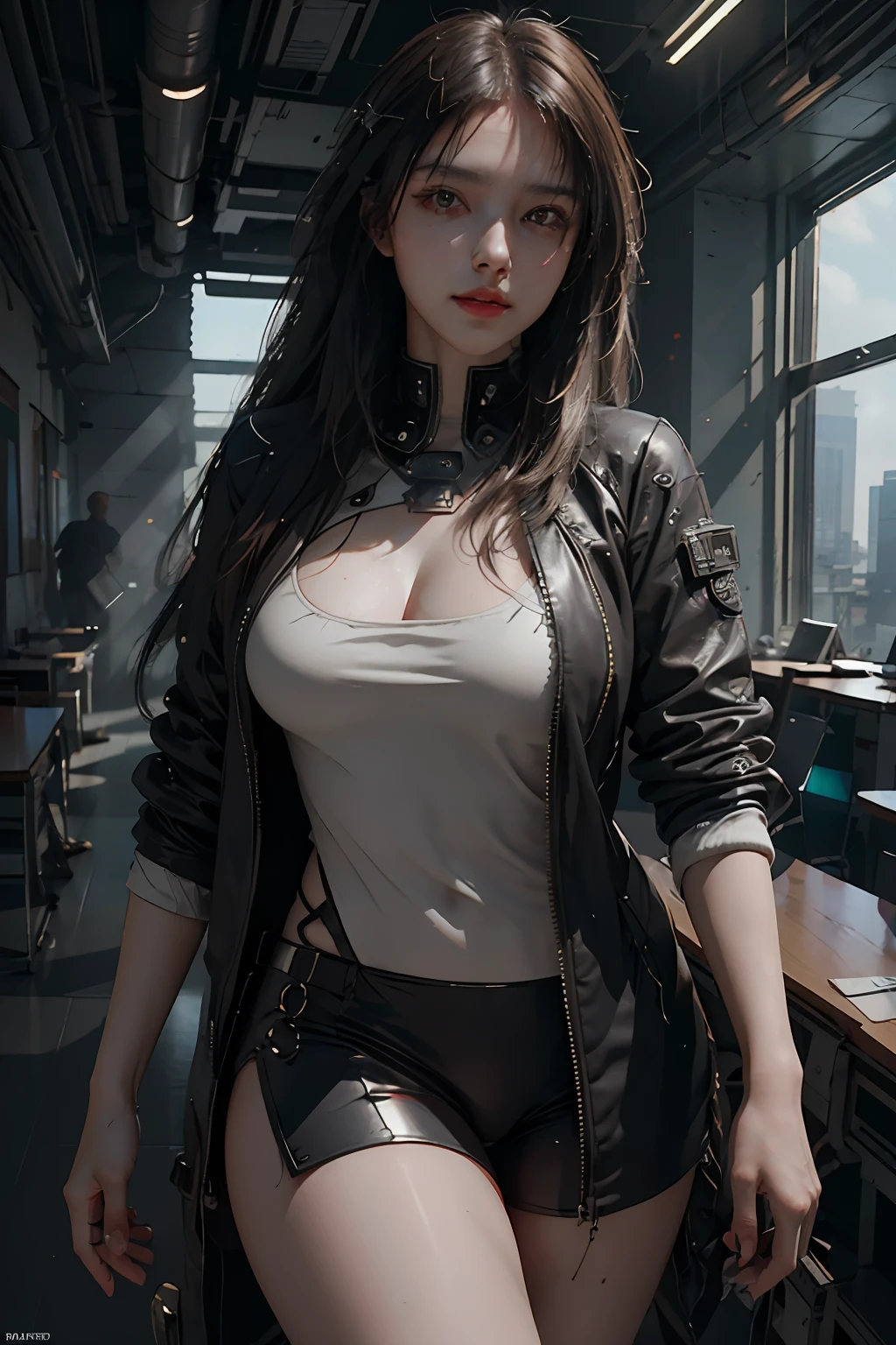 ((Best quality)), ((masterpiece)), (detailed:1.4), 3D, an image of a beautiful cyberpunk female,HDR (High Dynamic Range),Ray Tracing,NVIDIA RTX,Super-Resolution,Unreal 5,Subsurface scattering,PBR Texturing,Post-processing,Anisotropic Filtering,Depth-of-field,Maximum clarity and sharpness,Multi-layered textures,Albedo and Specular maps,Surface shading,Accurate simulation of light-material interaction,Perfect proportions,Octane Render,Two-tone lighting,Wide aperture,Low ISO,White balance,Rule of thirds,8K RAW,