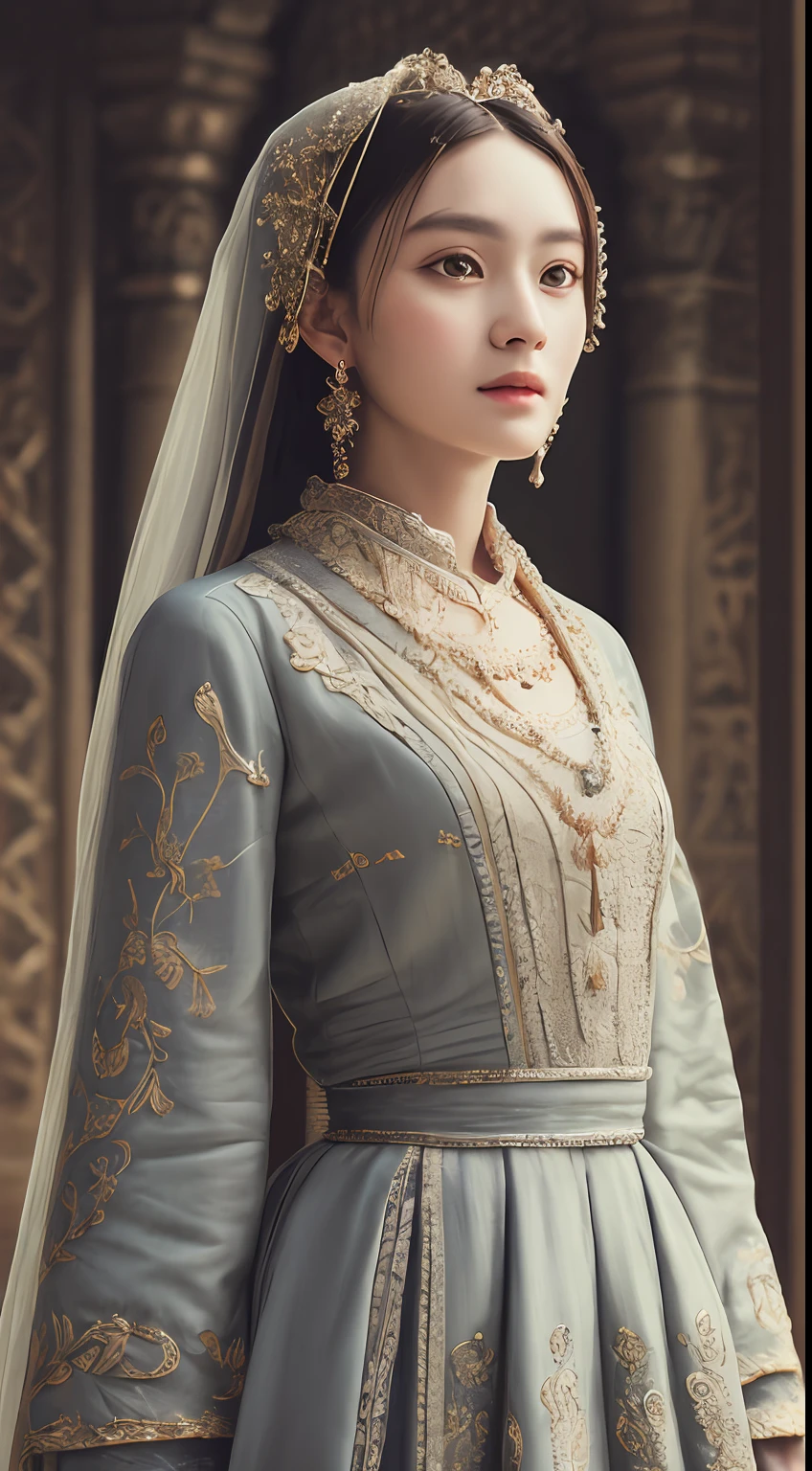 full body, standing,
detailed skin texture, detailed cloth texture, beautiful detailed face, detailed background,beautiful detailed face,
inside a palace,
masterpiece, best quality, ultra detailed, 8k, intricate details, film grain, looking at viewer, 1girl