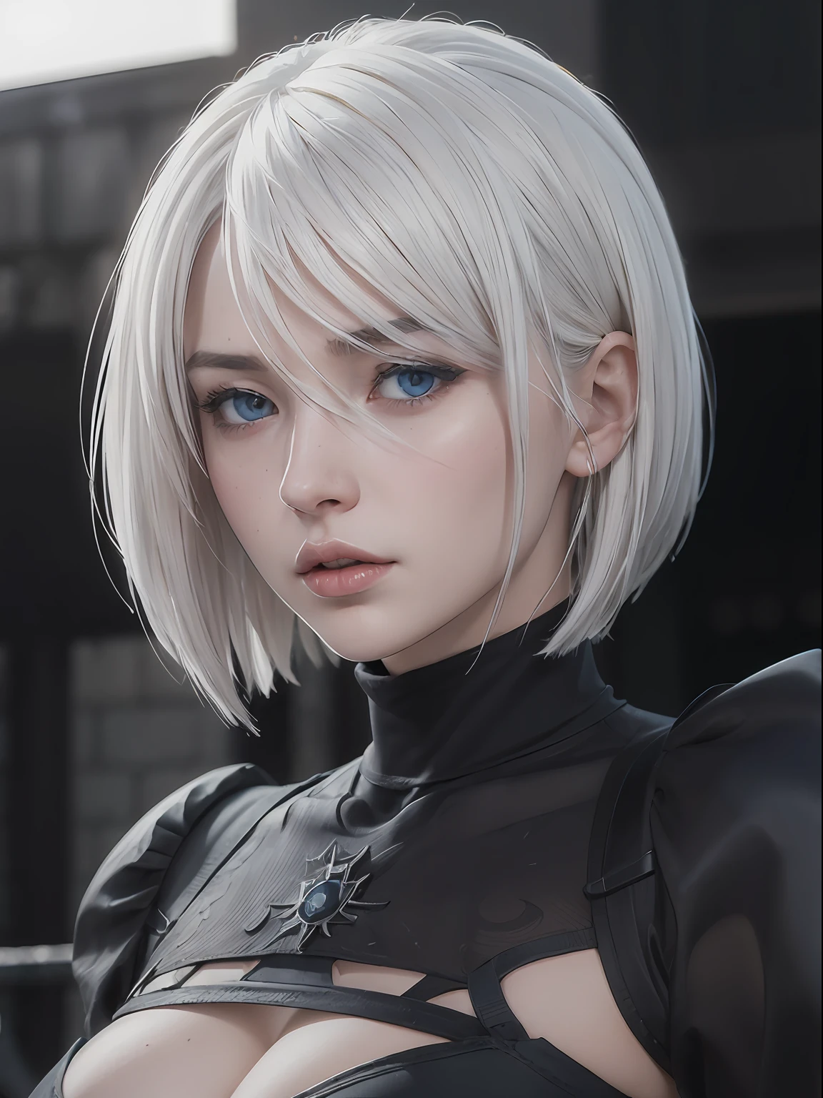 A woman with white hair and blue eyes posing for a picture - SeaArt AI