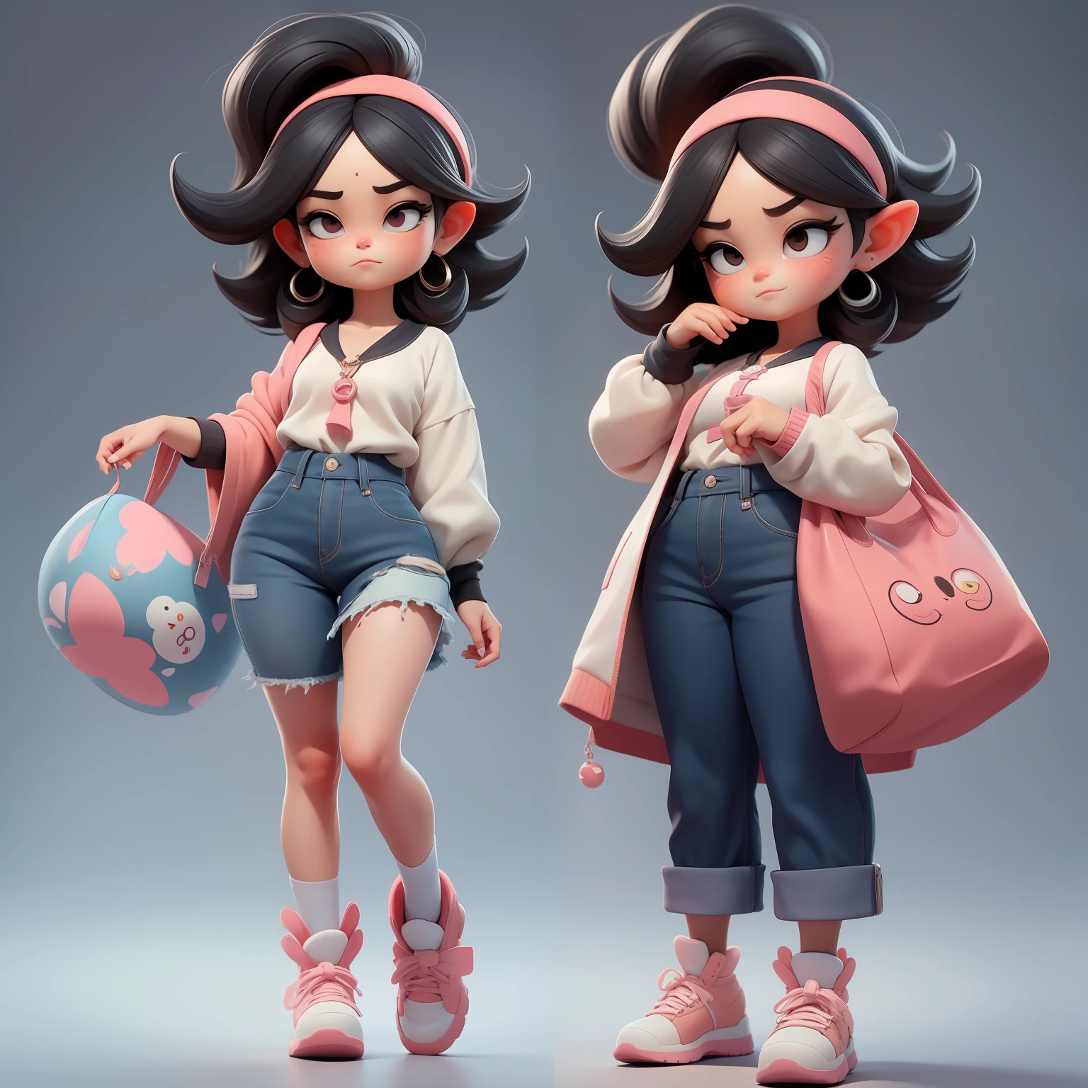 uma garota super bonito, corpo inteiro, Cute dreamy black hair accessoriesPopmart Blind Box, design IP, clean background and bright 3D rendering, OC rendering, 8k, foco suave, fino Glossysuper detalhe --ar 3:6 50 --q 2 --niji 5 --estilo expressivo --s 2
