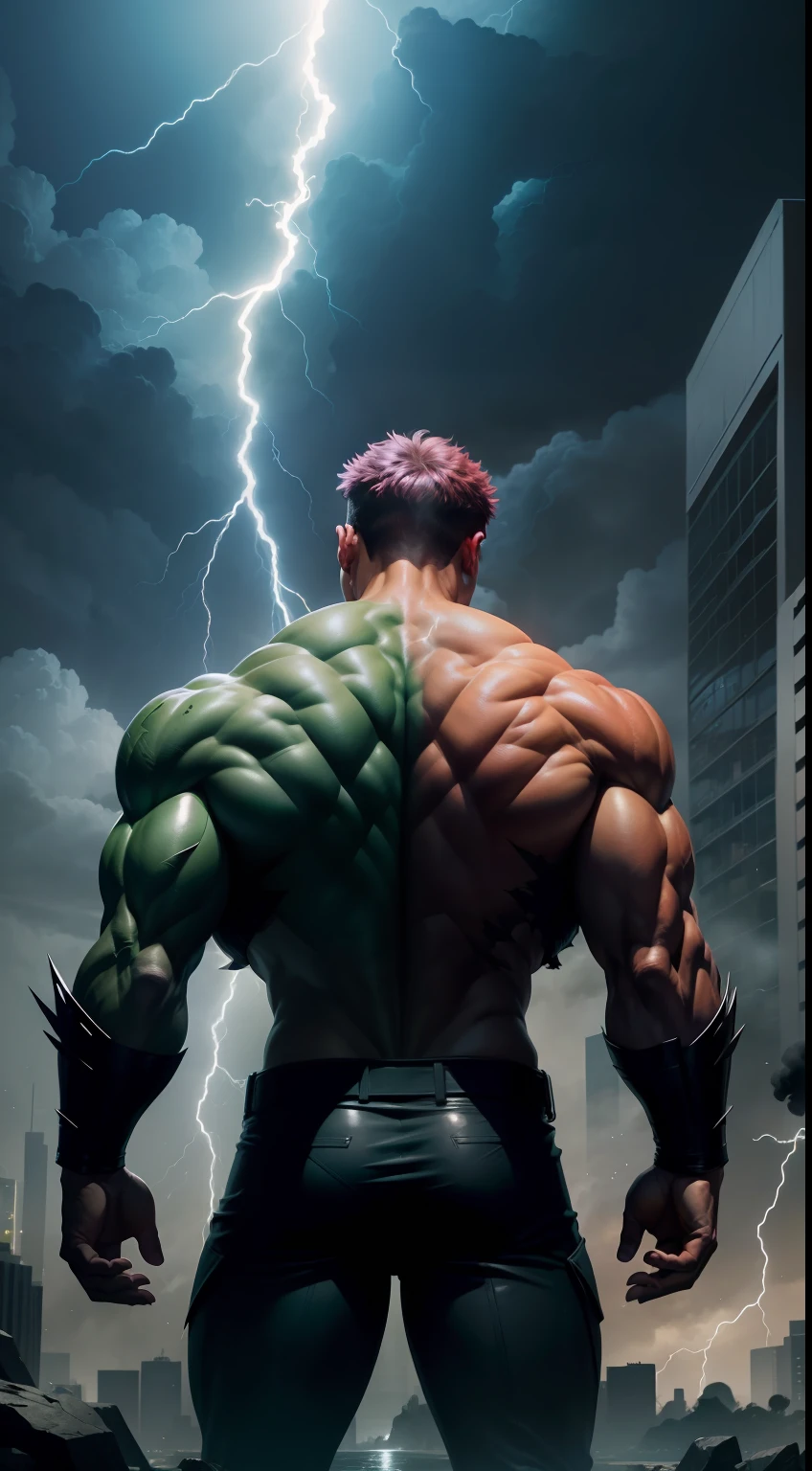 a Dramatic Hulk and magneto fight each other, they hands hold each other, lightning in the background, hyperrealistic, cinematic, extreem sharp