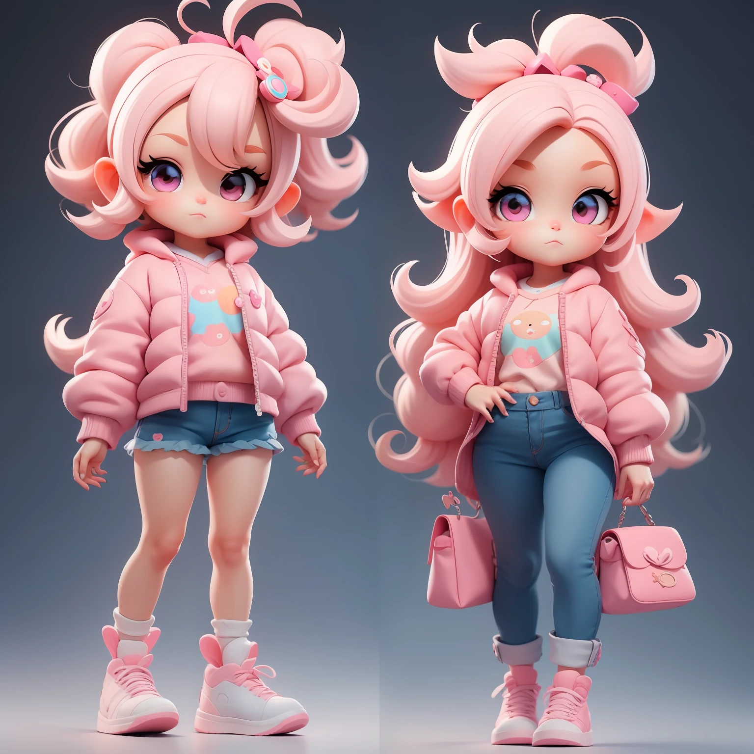 a super cute girl, full body, dreamy cute hair accessoriesPopmart Blind Box, IP design, clean and bright background3D rendering, OC rendering, 8k, soft focus, fine Glossysuper detail --ar 3:6 50 --q 2 --niji 5 --style expressive --s 2