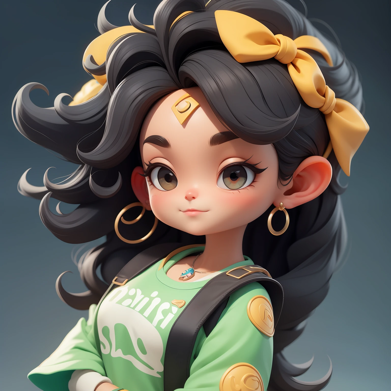 uma garota super bonito, corpo inteiro, Cute dreamy curly black hair accessories, pele negra, Popmart Blind Box, IP de design, clean background and bright 3D rendering, OC rendering, 8k, Foco suave, fino Glossysuper detalhe --ar 3:6 50 --q 2 --niji 5 --estilo expressivo --s 2