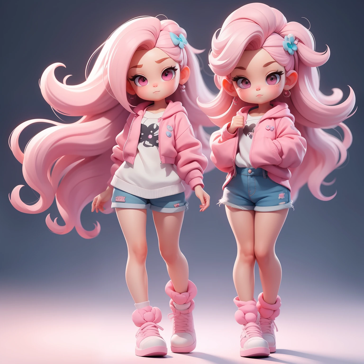 a super cute girl, full body, dreamy cute hair accessoriesPopmart Blind Box, IP design, clean and bright background3D rendering, OC rendering, 8k, soft focus, fine Glossysuper detail --ar 3:6 50 --q 2 --niji 5 --style expressive --s 2